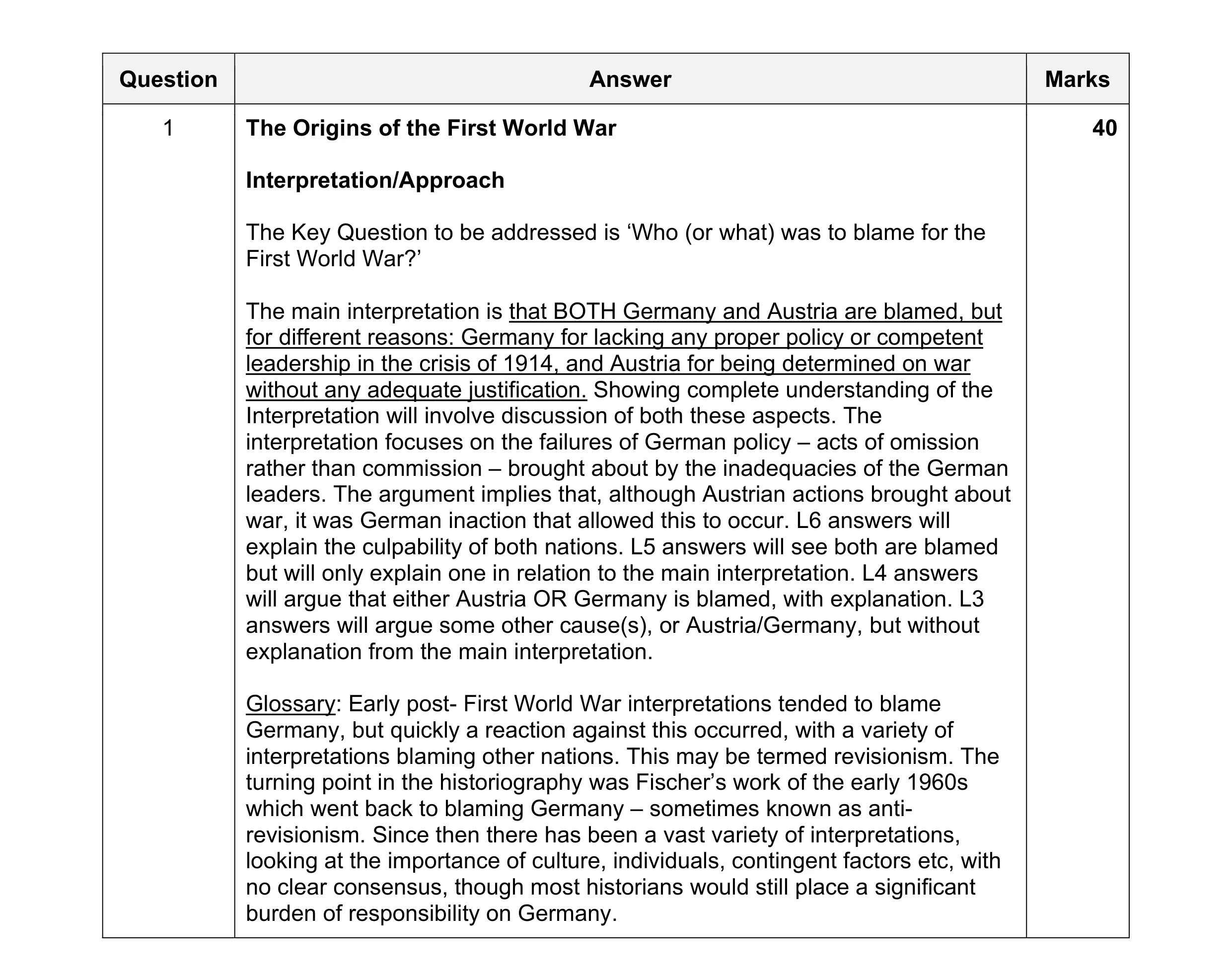 Mark scheme for question 18