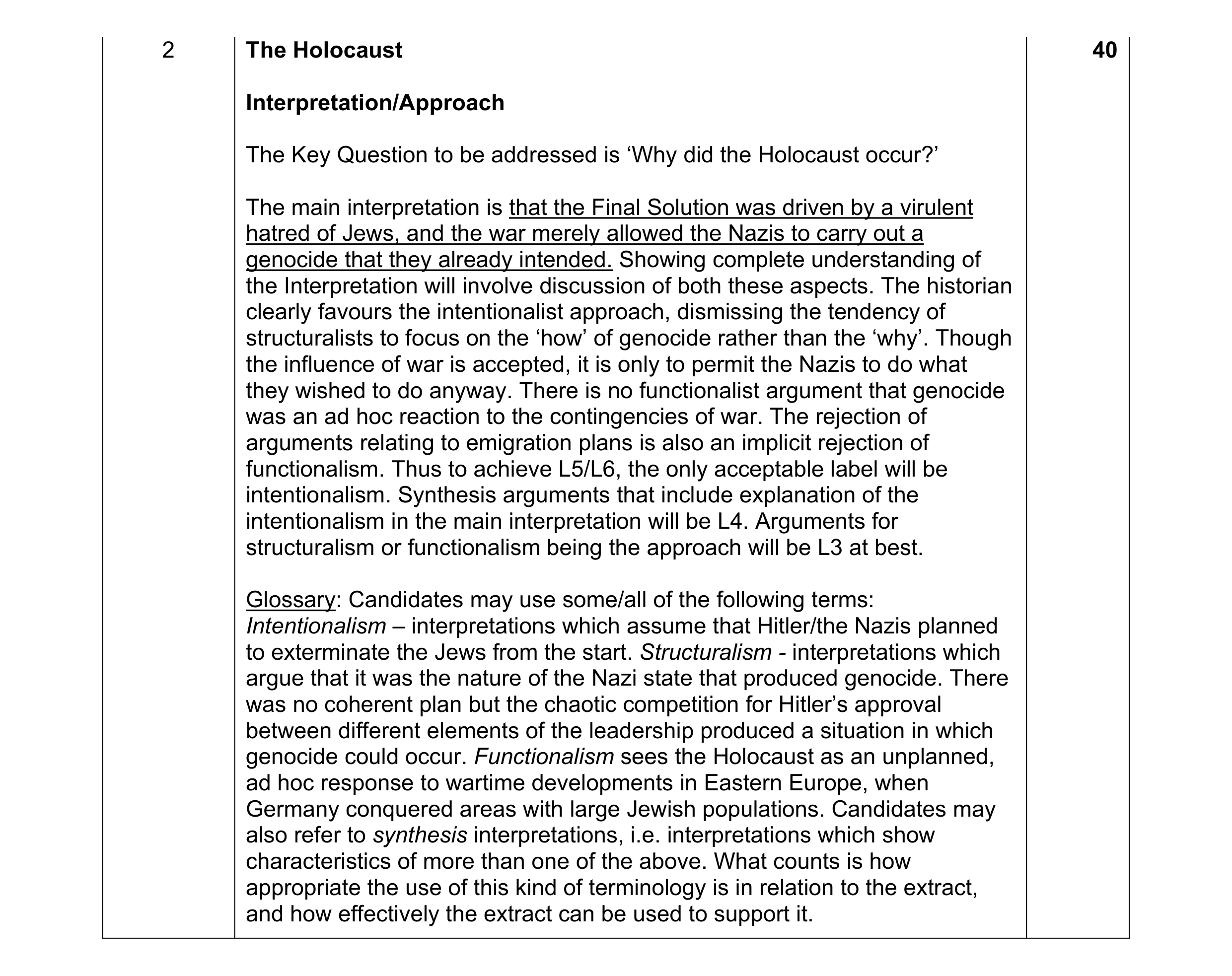 Mark scheme for question 19