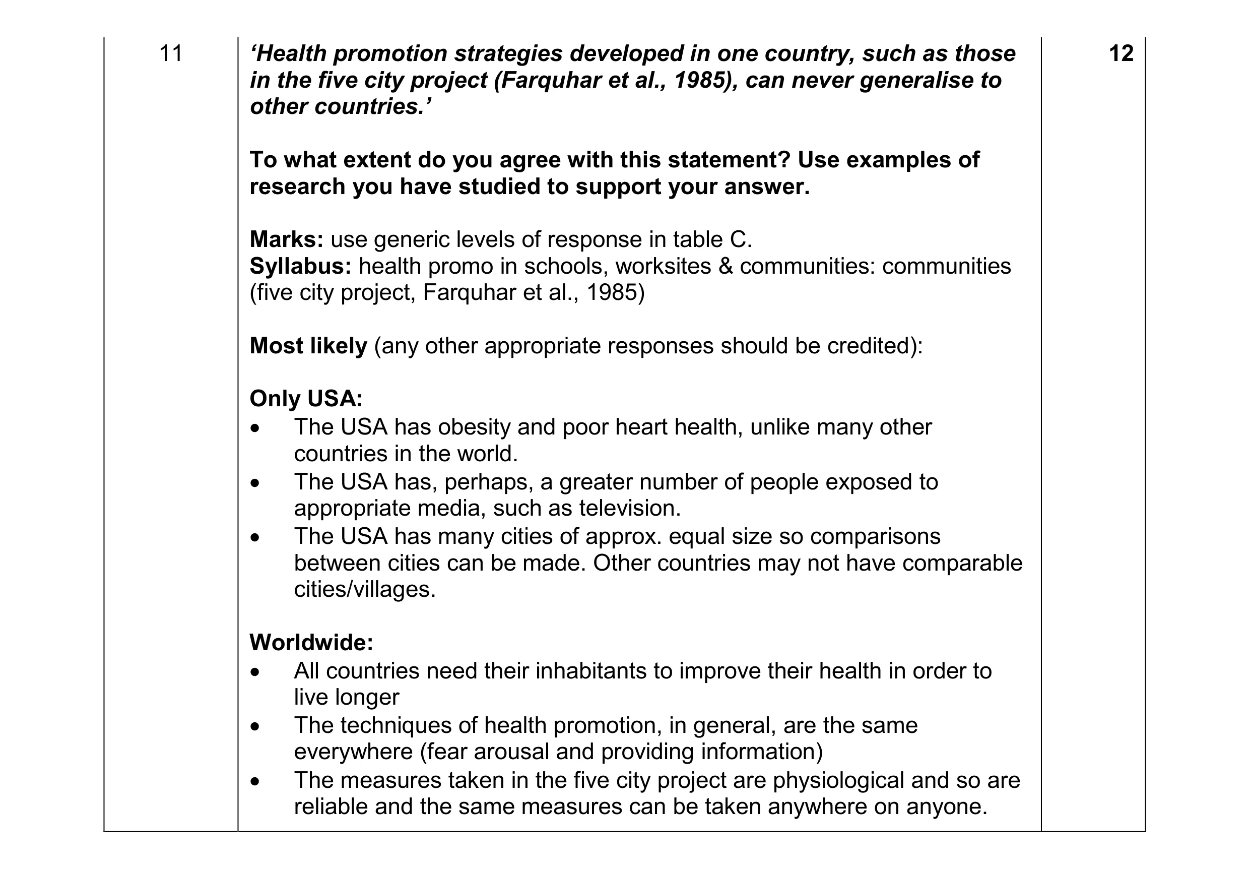 Mark scheme for question 8