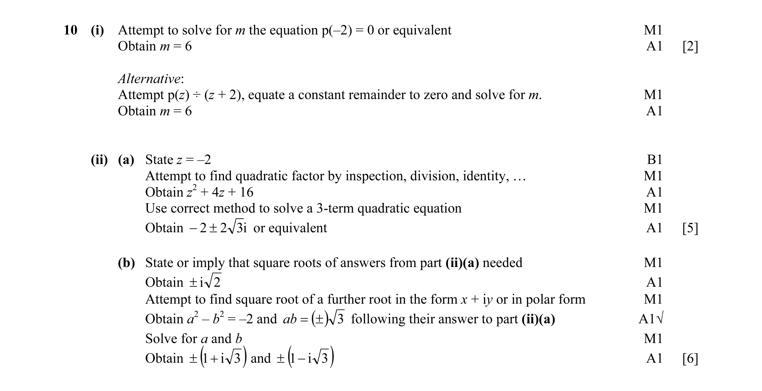 Mark scheme for question 16