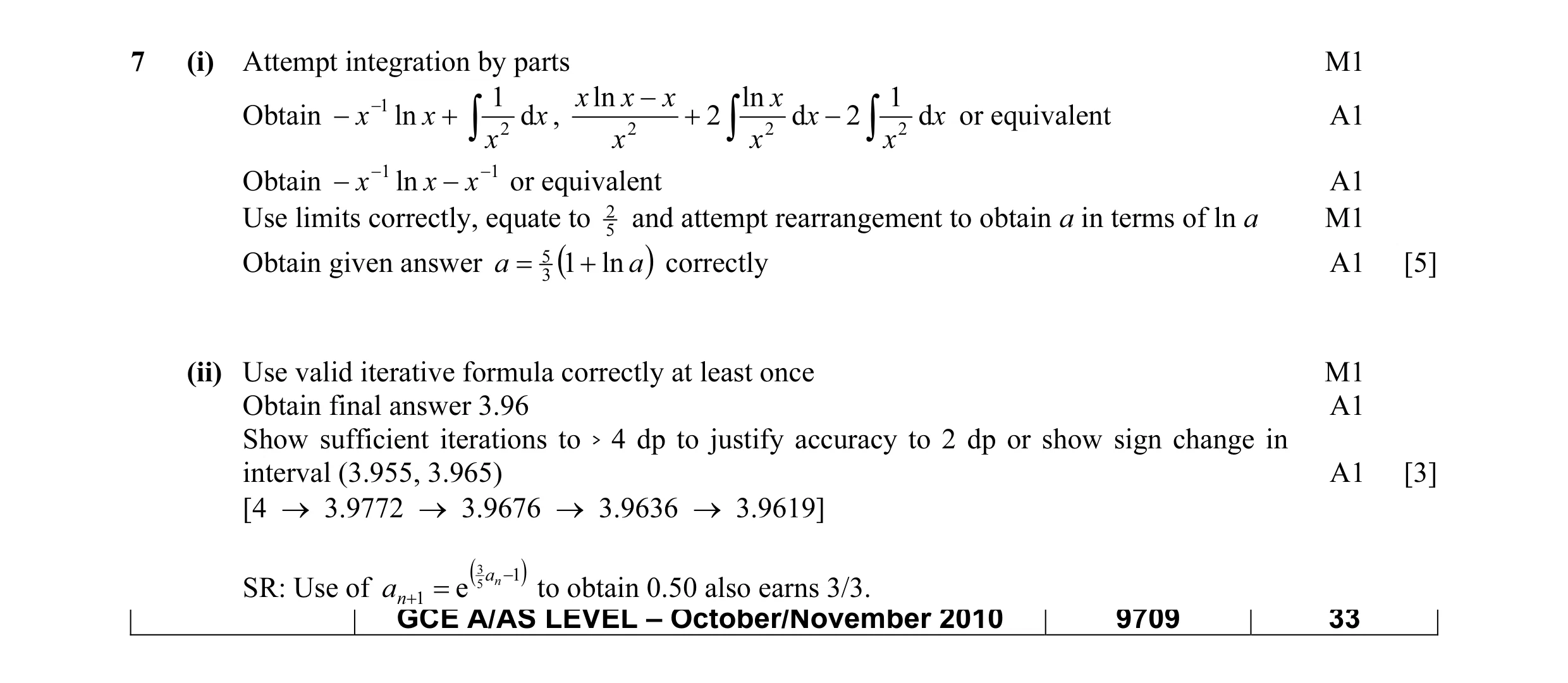 Mark scheme for question 5
