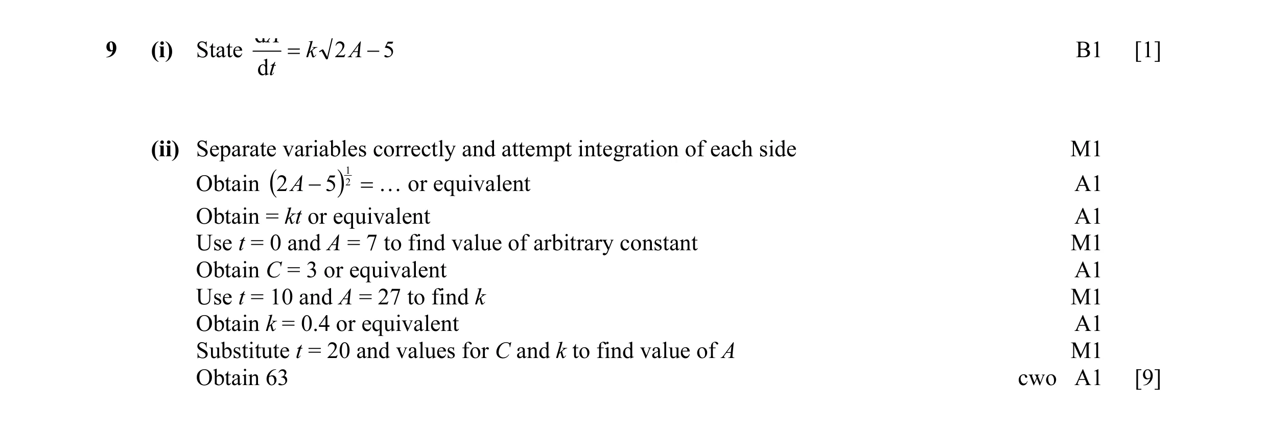 Mark scheme for question 6