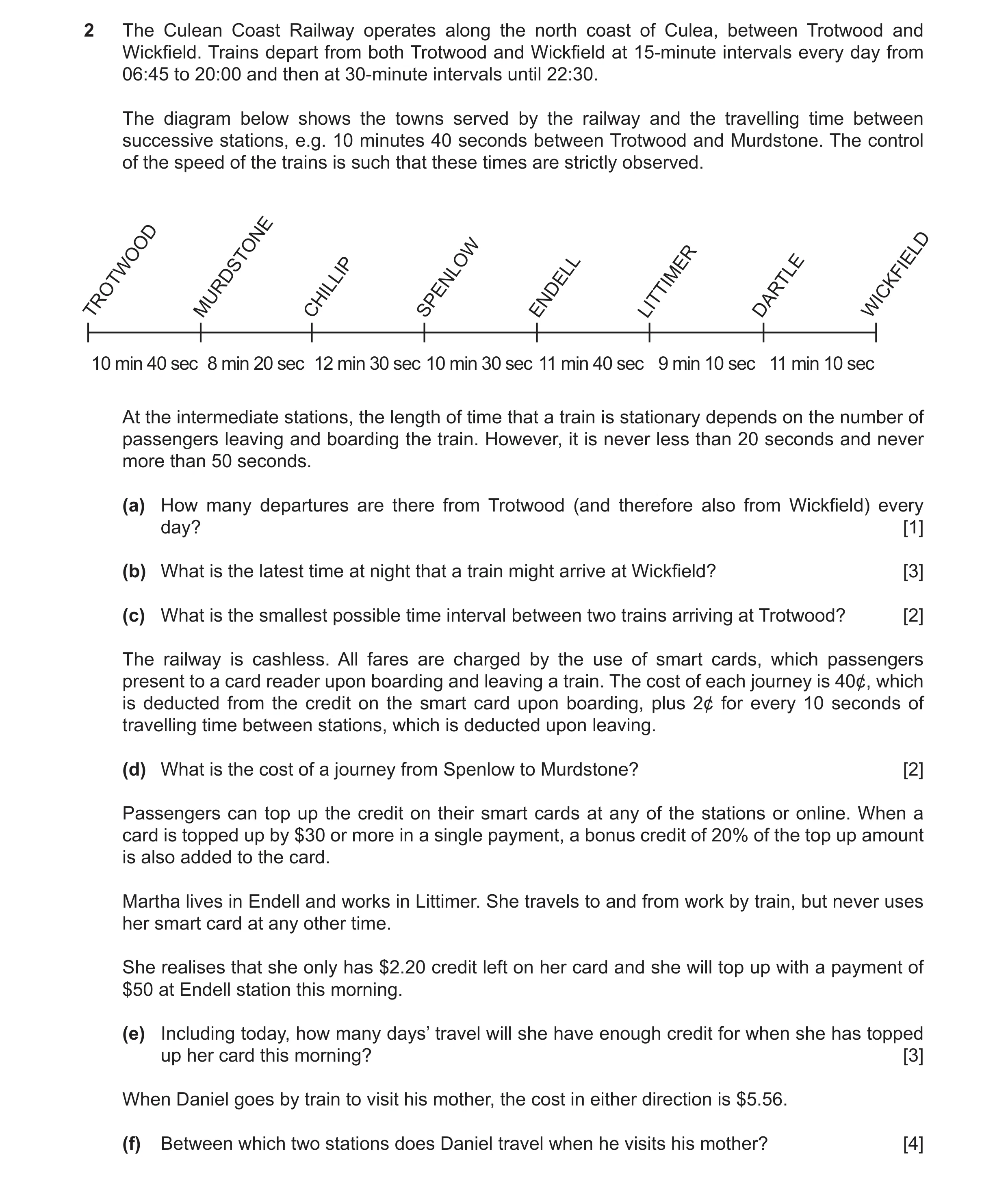 Question 66: The Culean Coast Railway operates along the north coast of Culea, between Trotwood and Wickfield. Trains depart from both Trotwood and Wick…