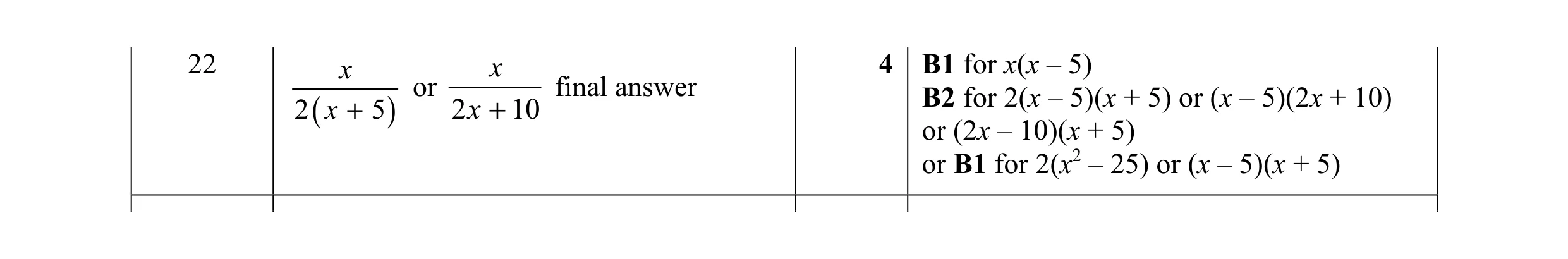Mark scheme for question 5