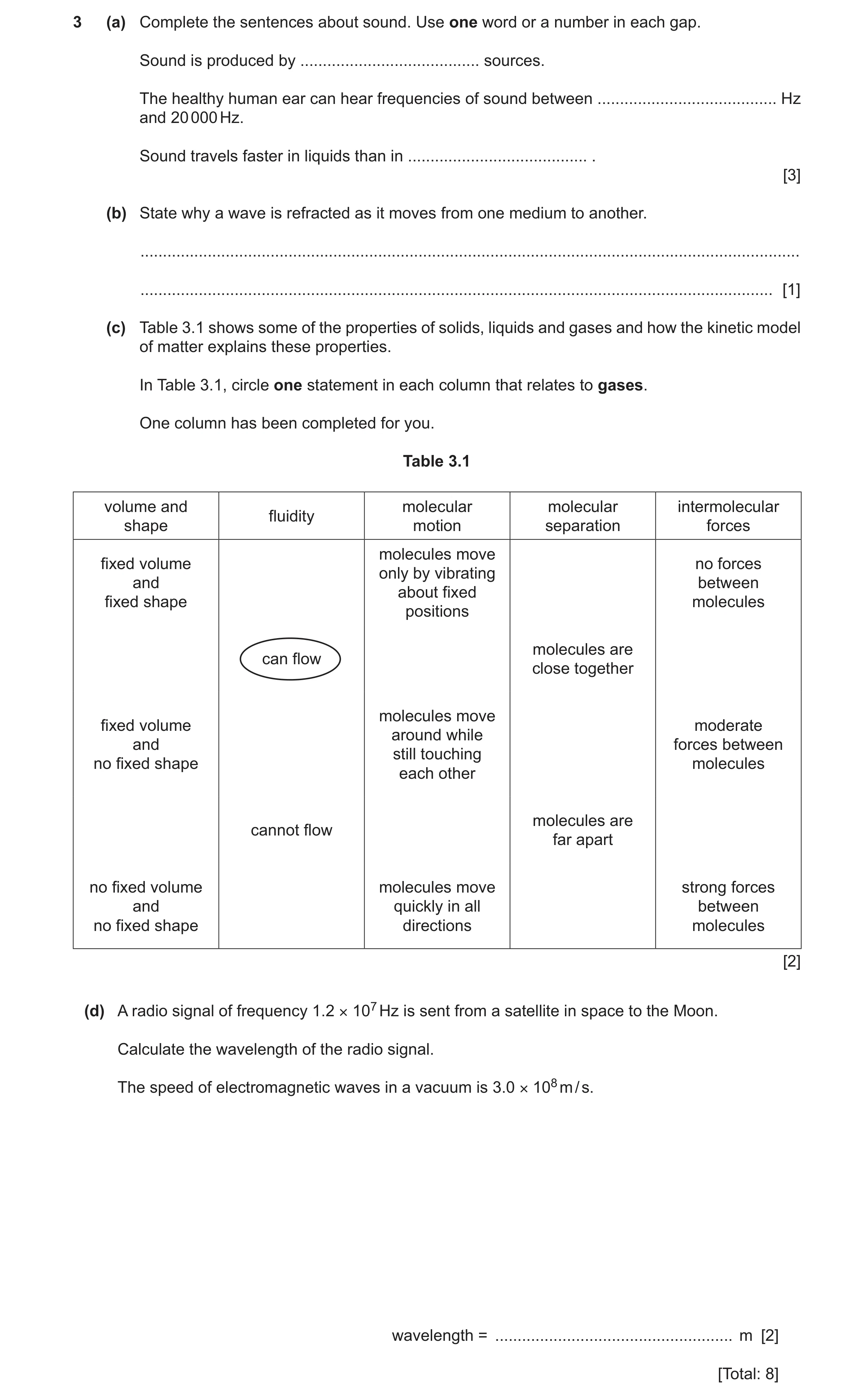 Question 16: (a) Complete the sentences about sound. Use one word or a number in each gap. Sound is produced by ........................................…