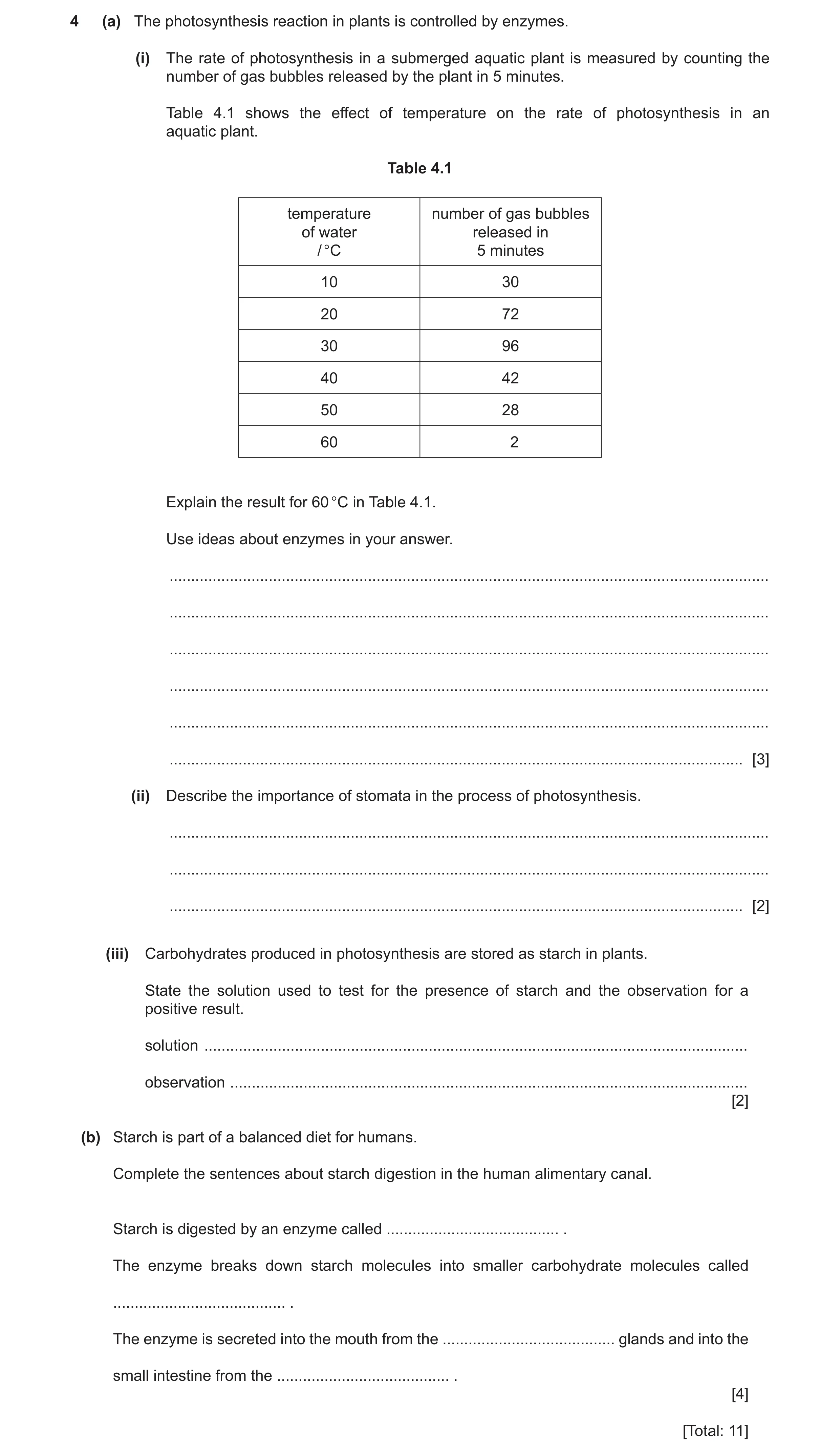 Question 19: (a) The photosynthesis reaction in plants is controlled by enzymes. (i) The rate of photosynthesis in a submerged aquatic plant is measured…