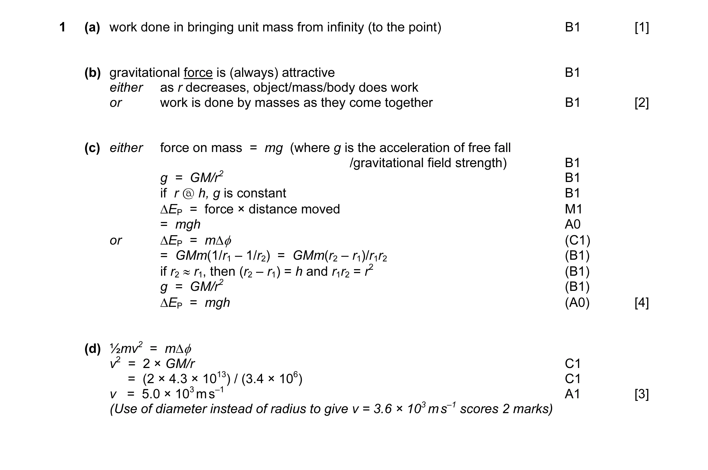 Mark scheme for question 6