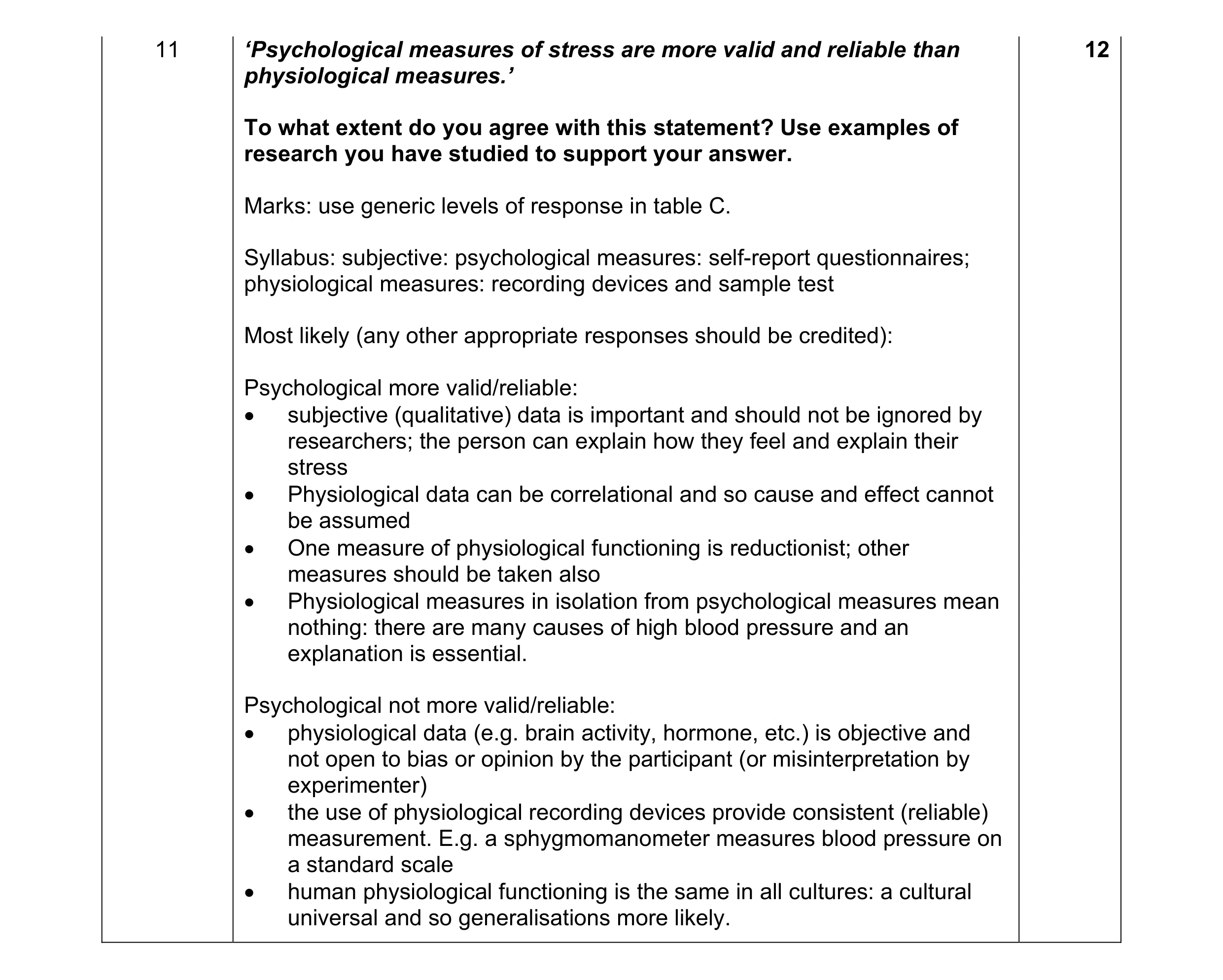 Mark scheme for question 18