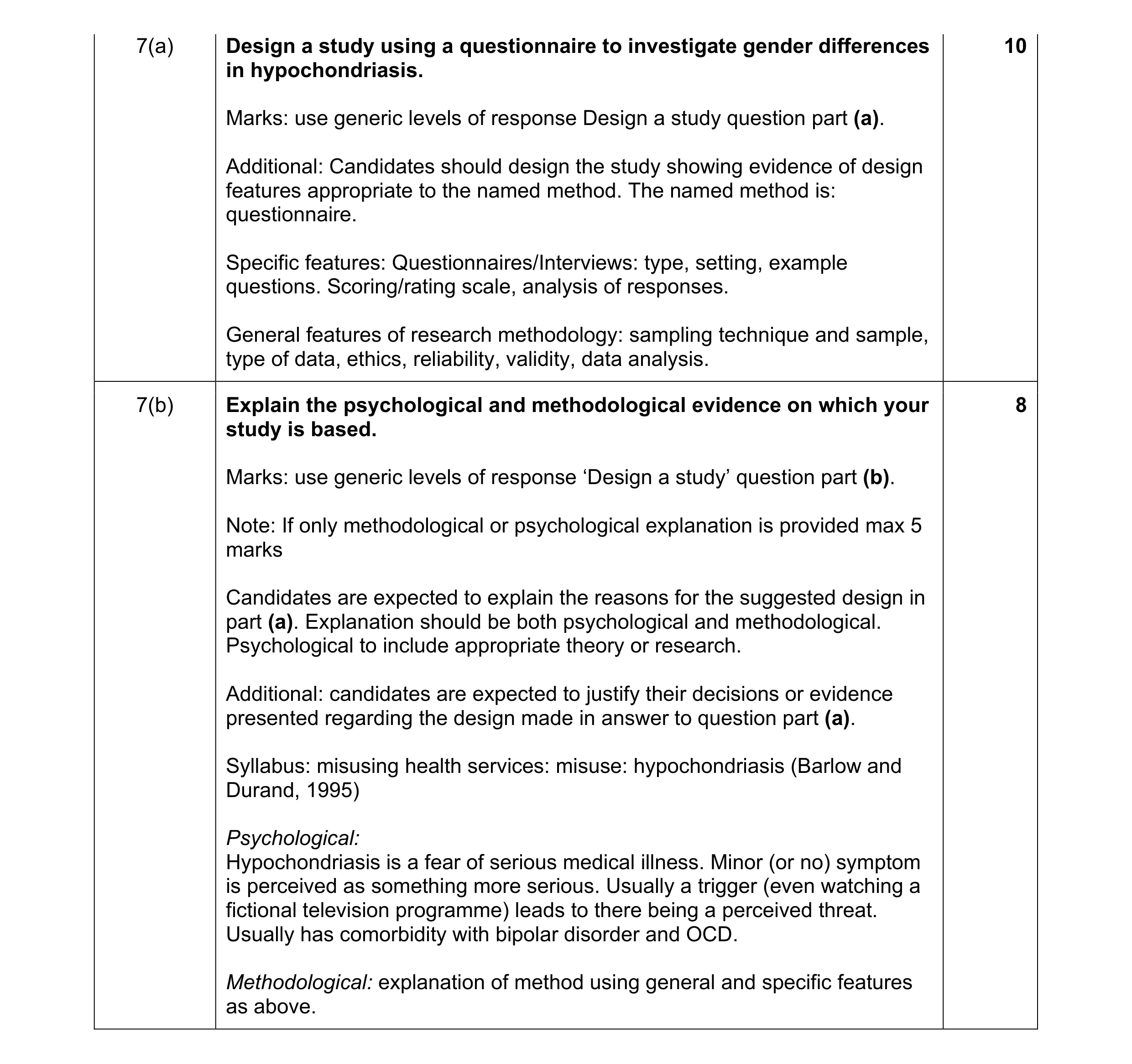 Mark scheme for question 16