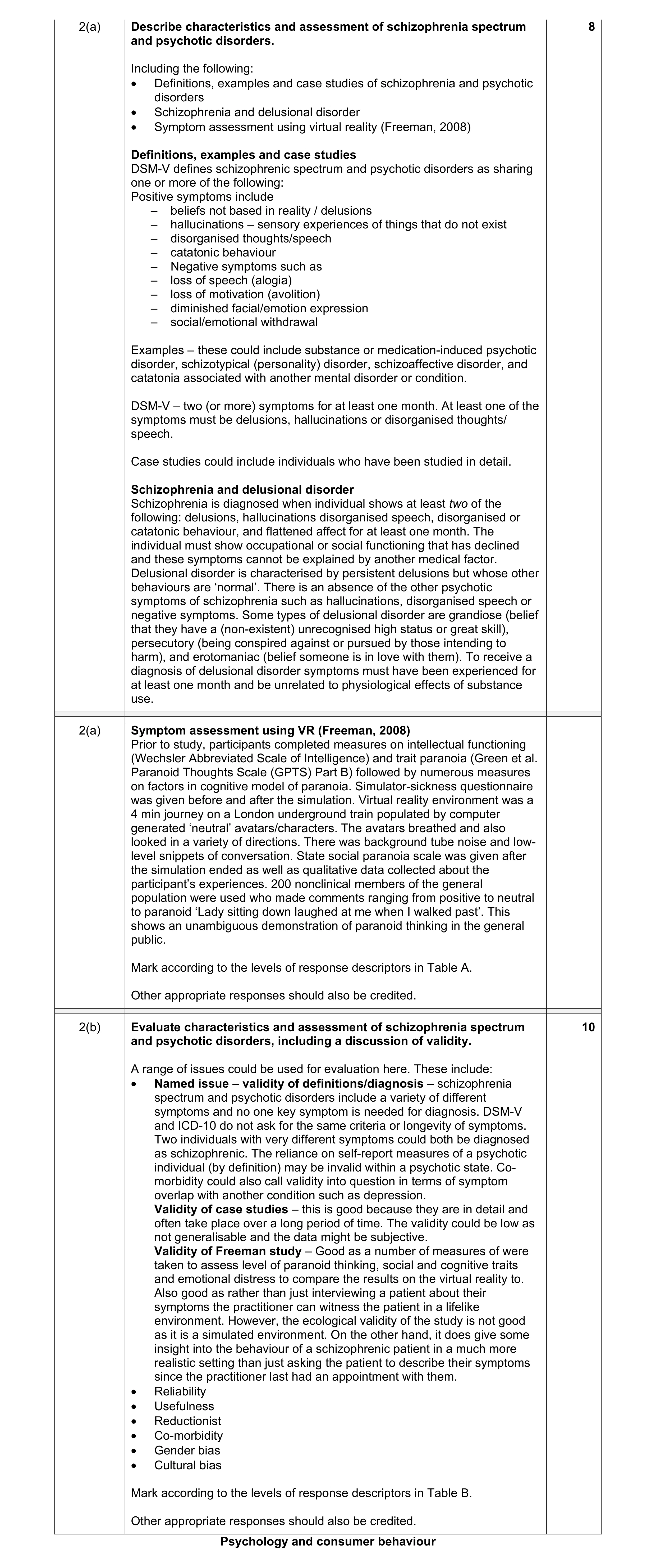 Mark scheme for question 9