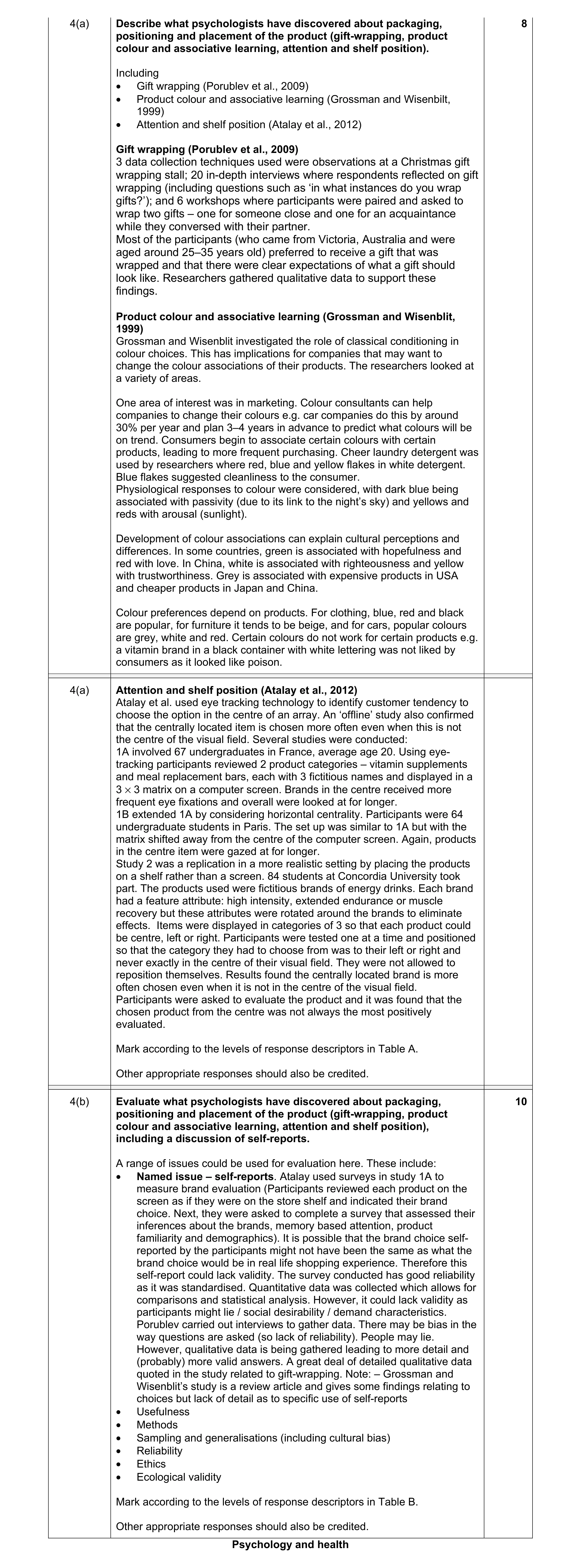 Mark scheme for question 4