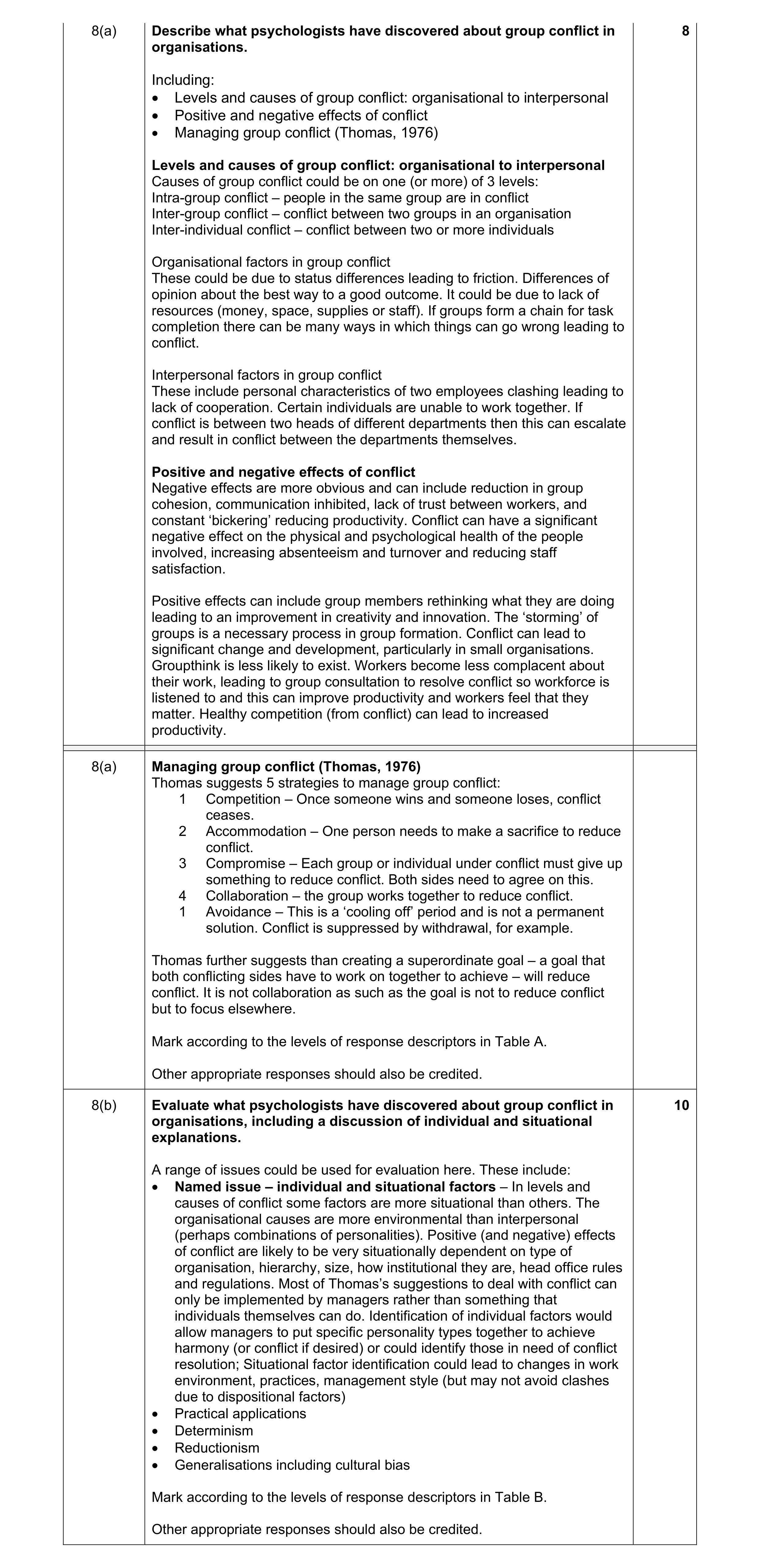 Mark scheme for question 6