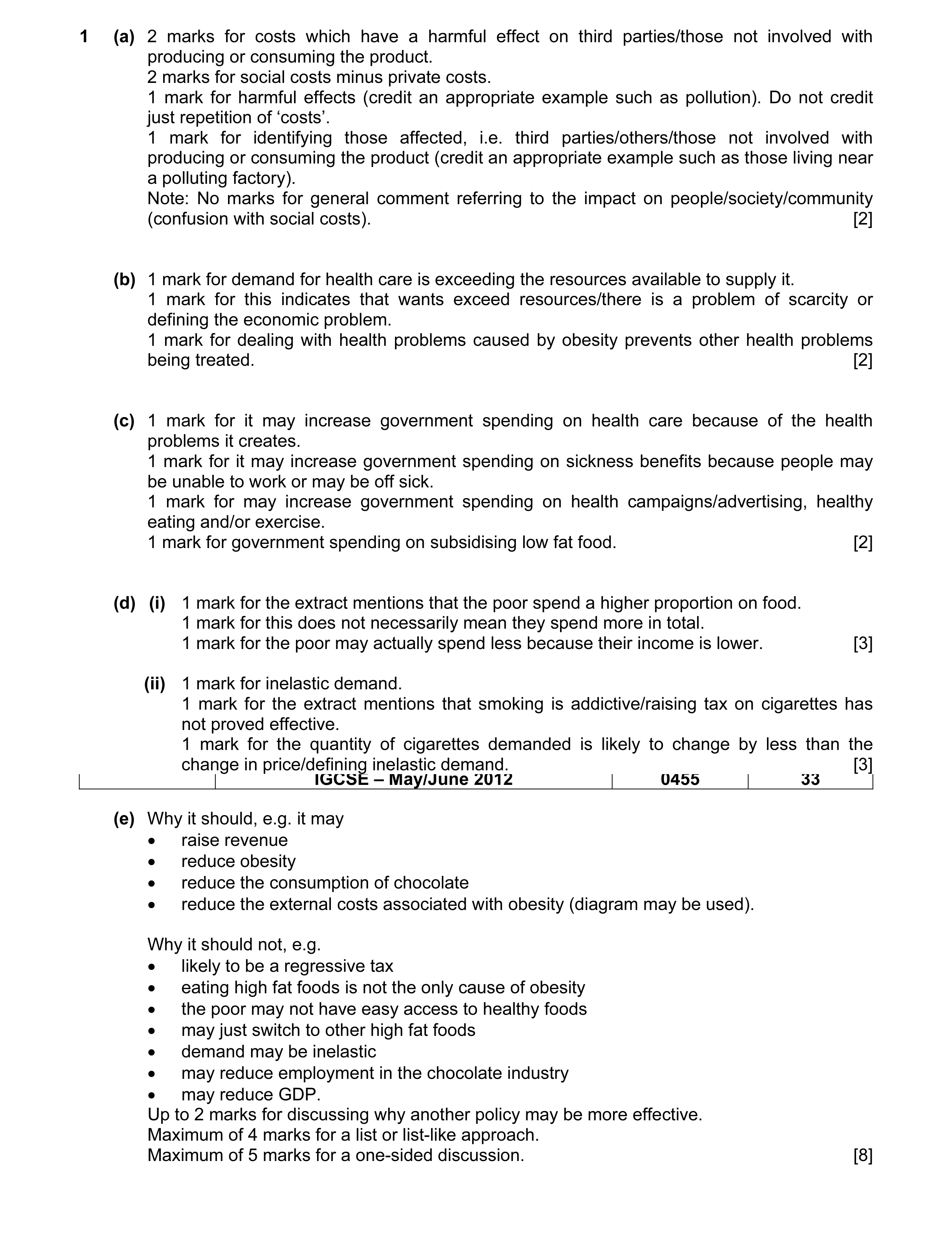 Mark scheme for question 7