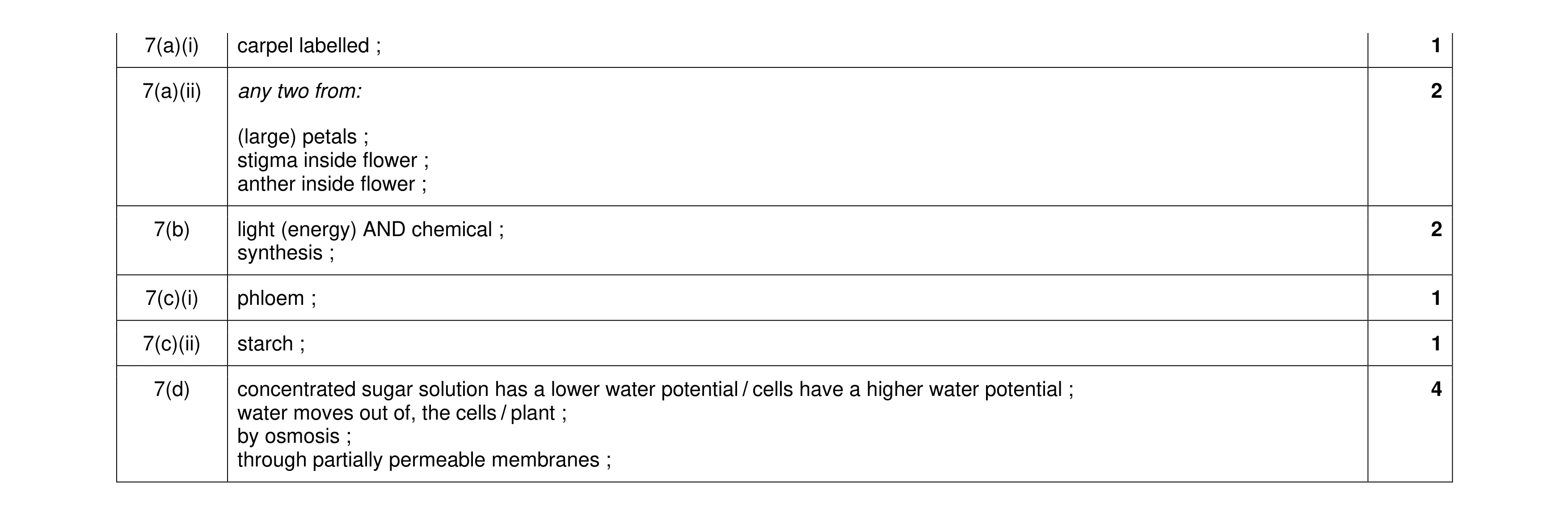 Mark scheme for question 19