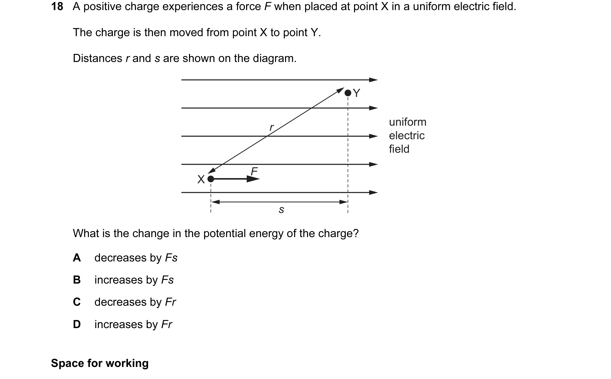 Question 68: A positive charge experiences a force F when placed at point X in a uniform electric field. The charge is then moved from point X to point …