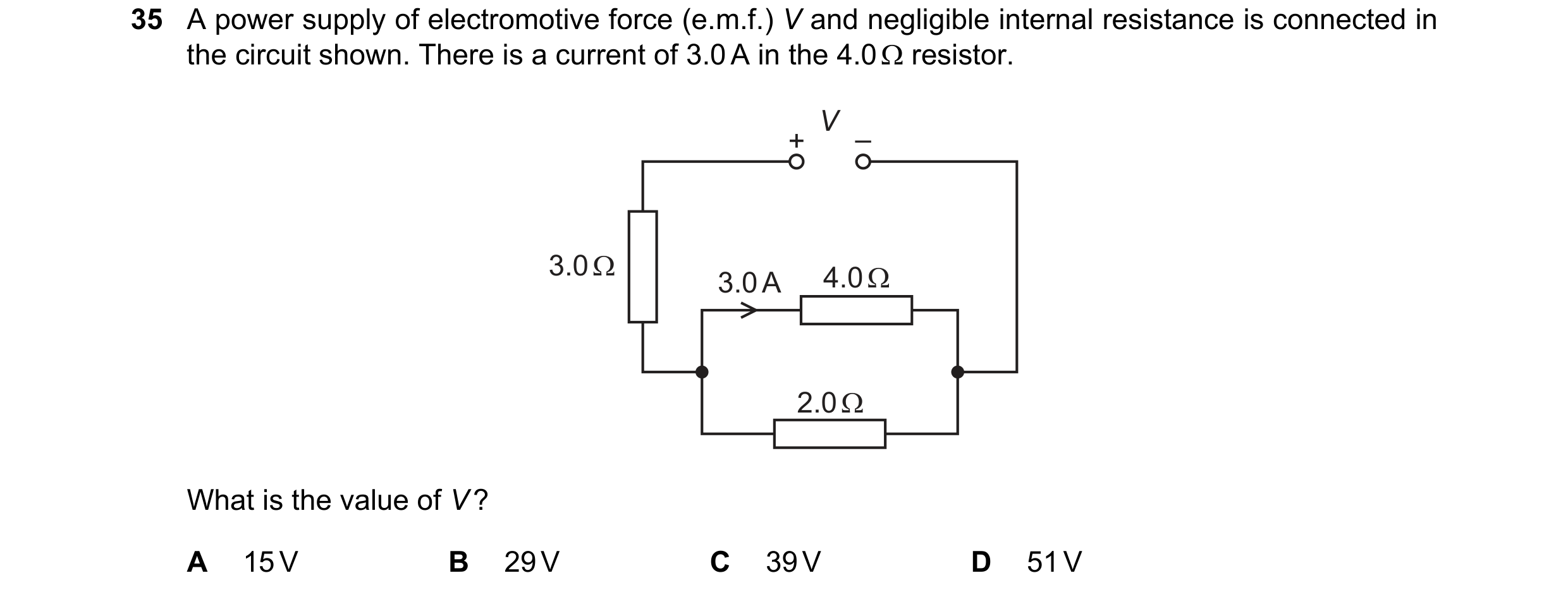 Question 164: A power supply of electromotive force (e.m.f.) V and negligible internal resistance is connected in the circuit shown. There is a current o…