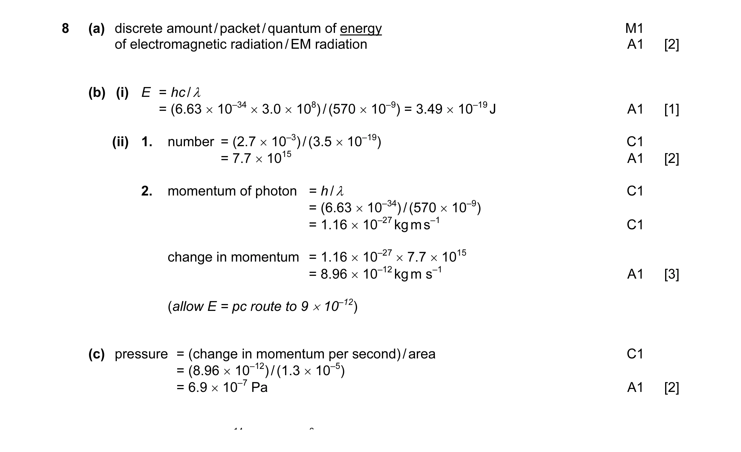 Mark scheme for question 6