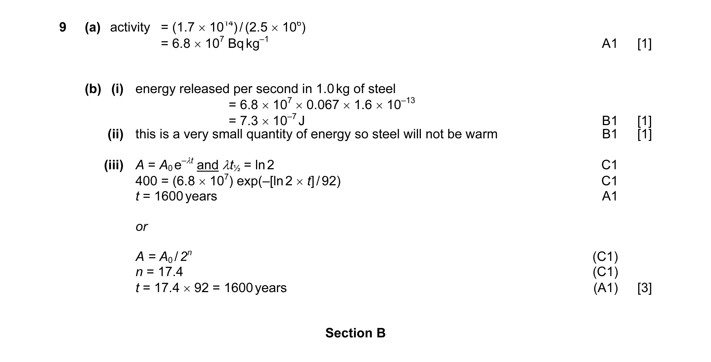 Mark scheme for question 13