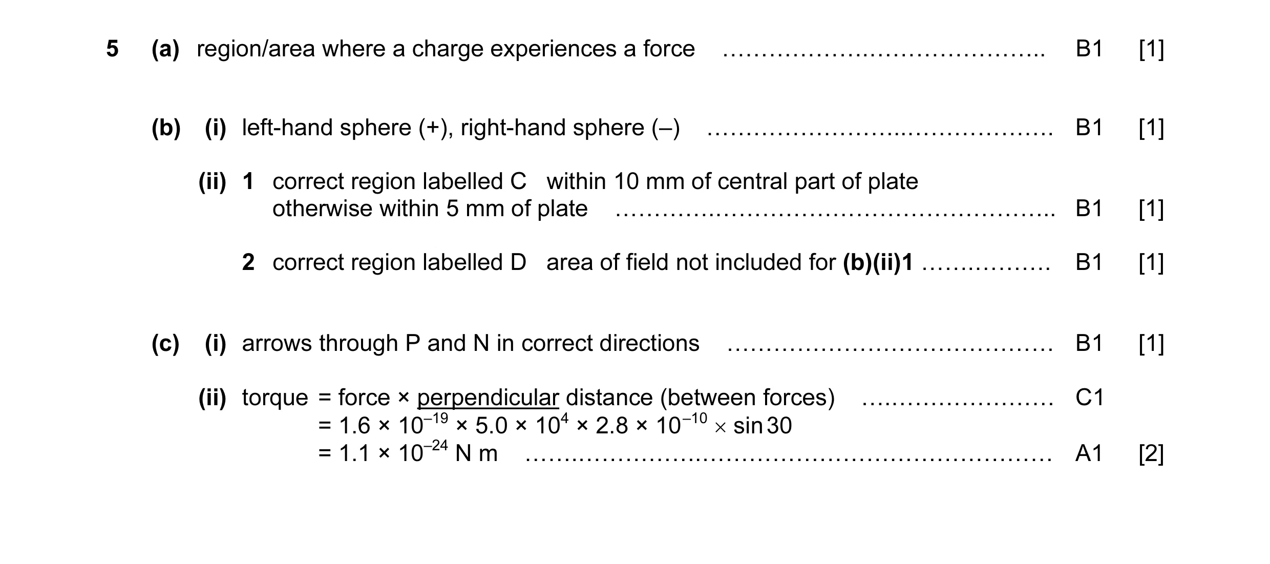 Mark scheme for question 5