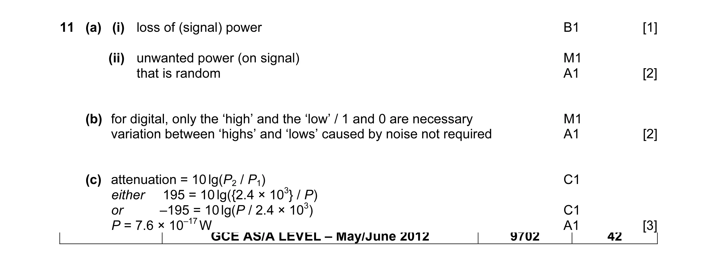 Mark scheme for question 13