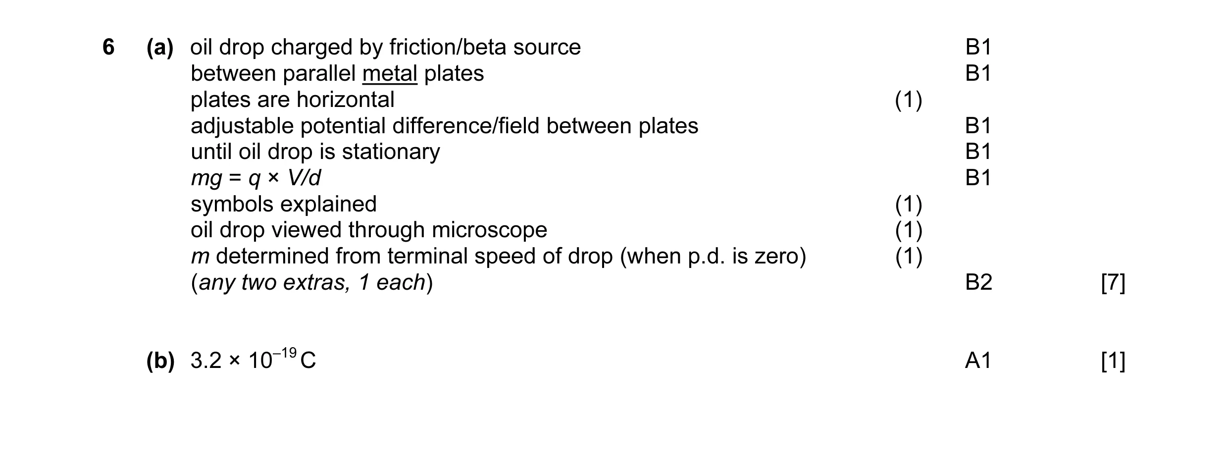 Mark scheme for question 8