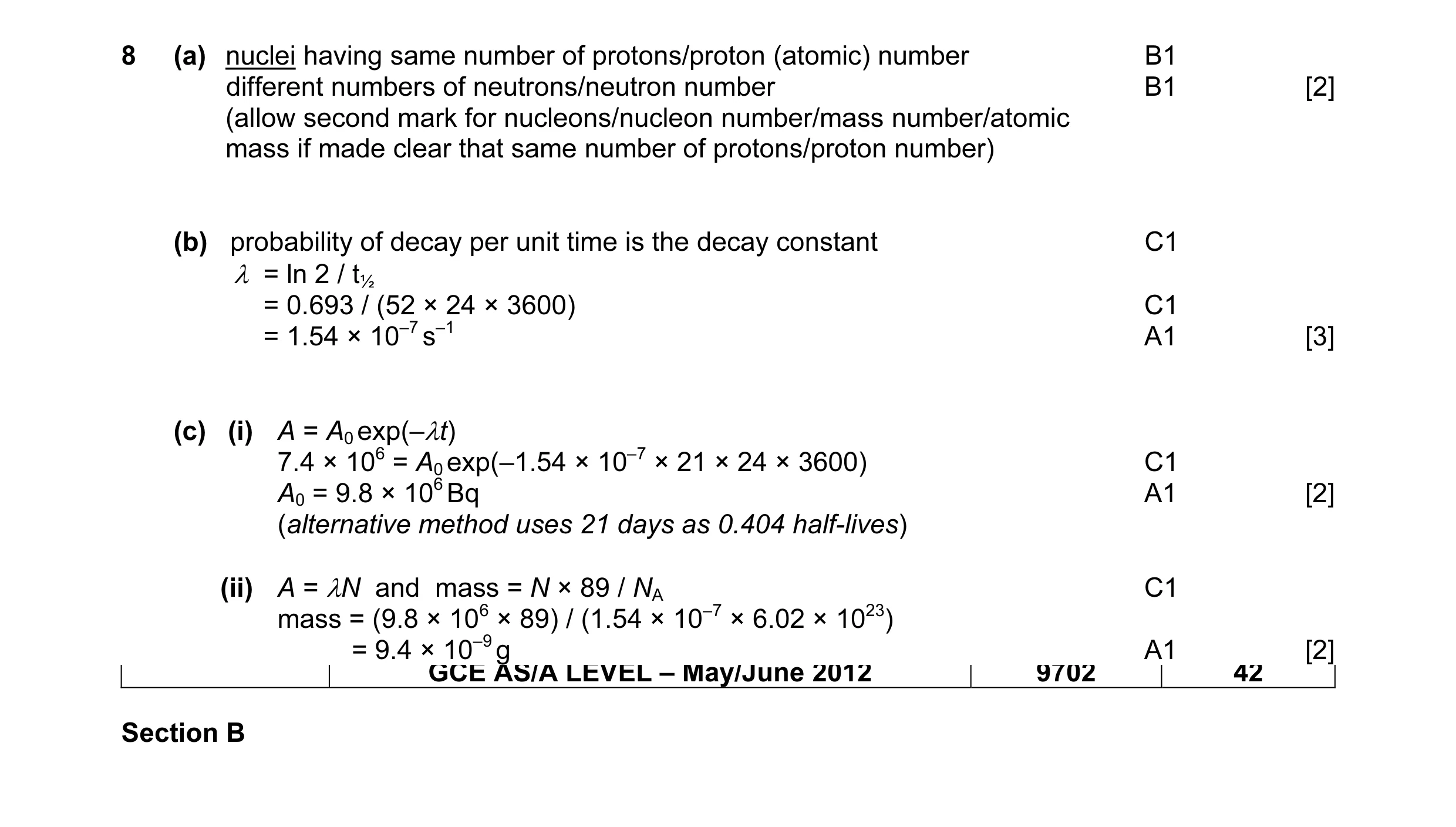 Mark scheme for question 5