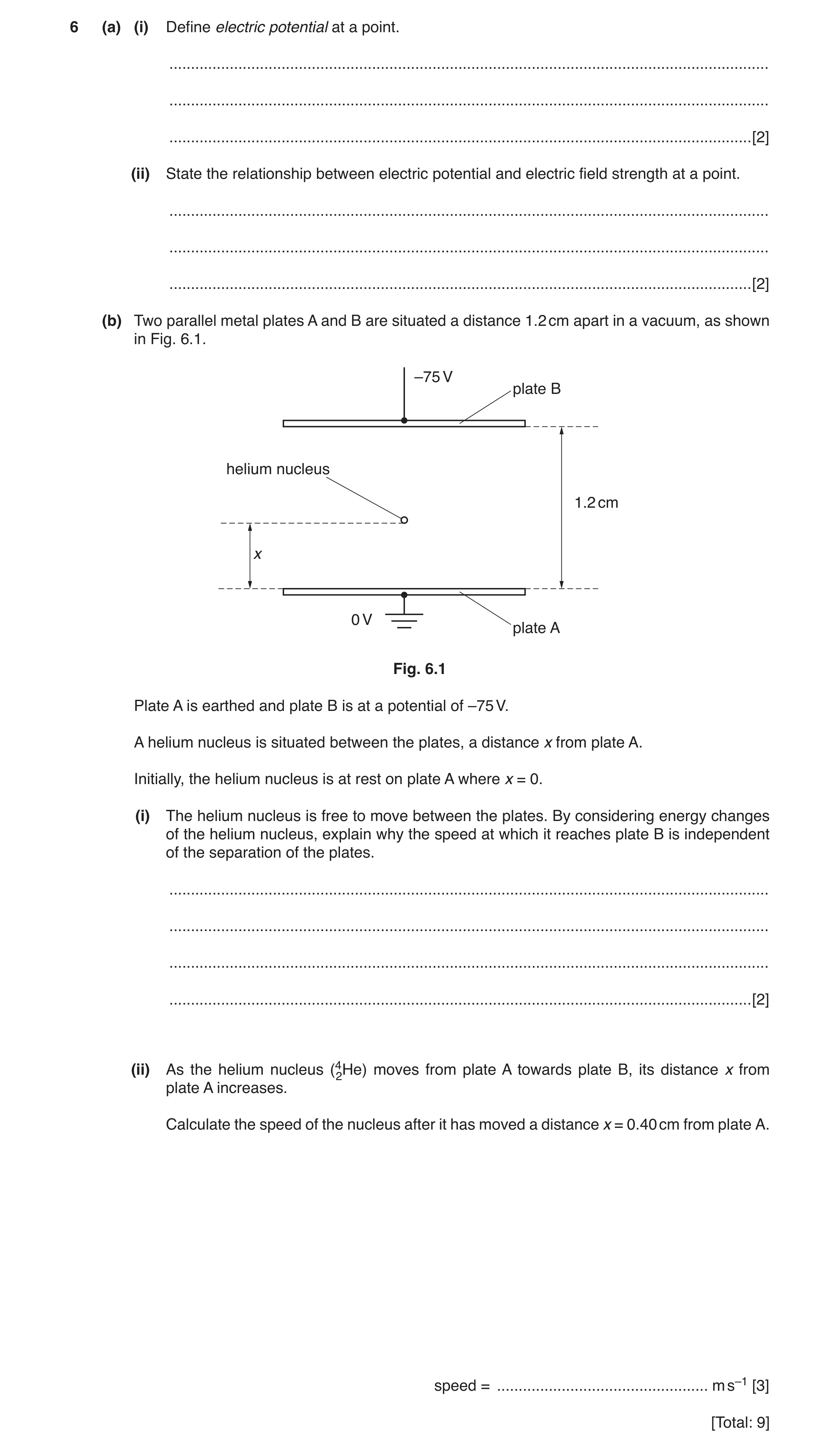 Question 2: (a) (i) Define electric potential at a point. .............................................................................................…