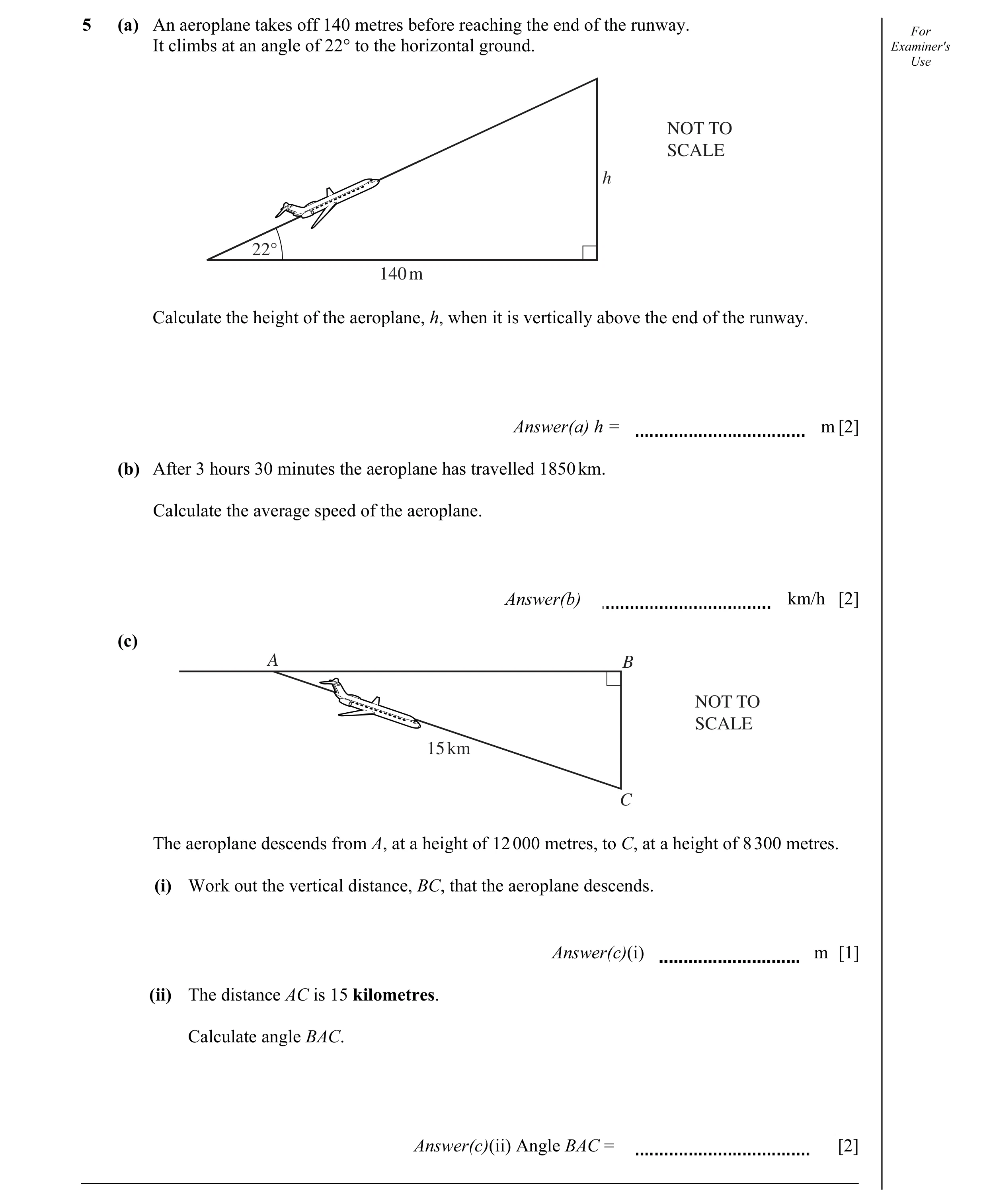 Question 15: (a) An aeroplane takes off 140 metres before reaching the end of the runway. For It climbs at an angle of 22° to the horizontal ground. Exa…