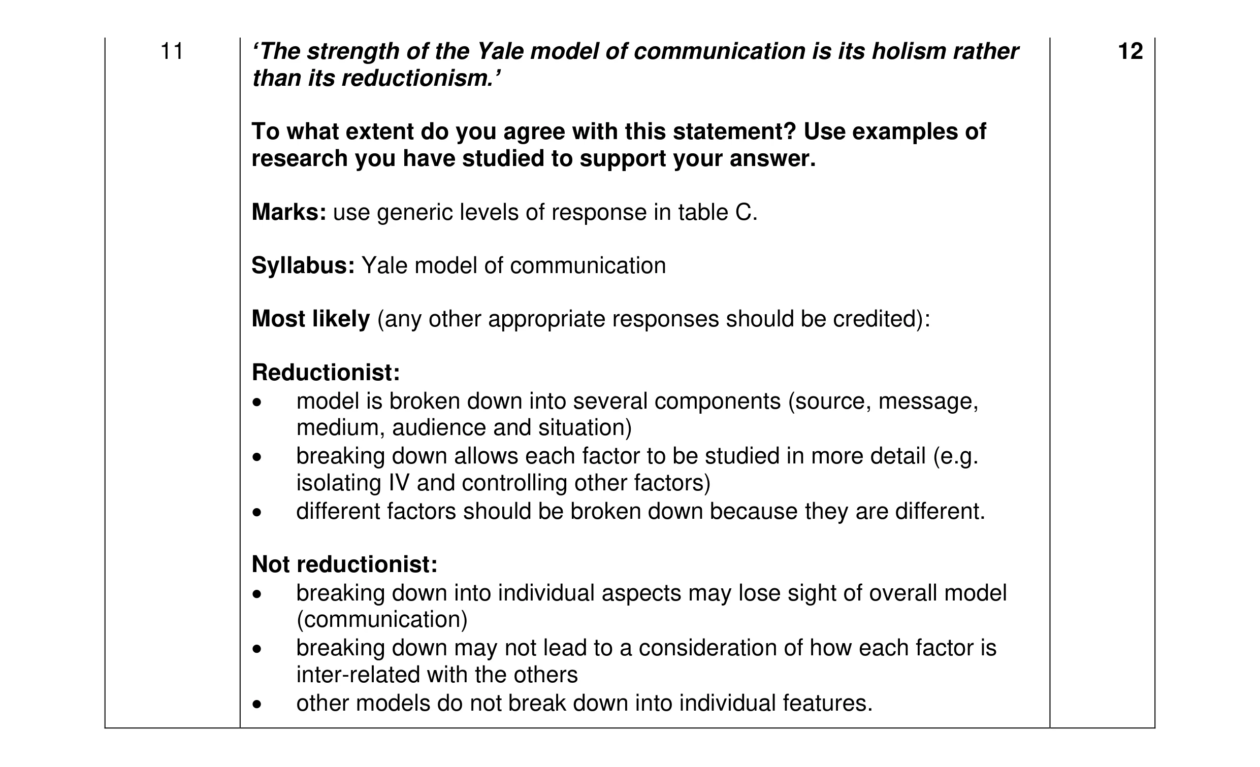 Mark scheme for question 14
