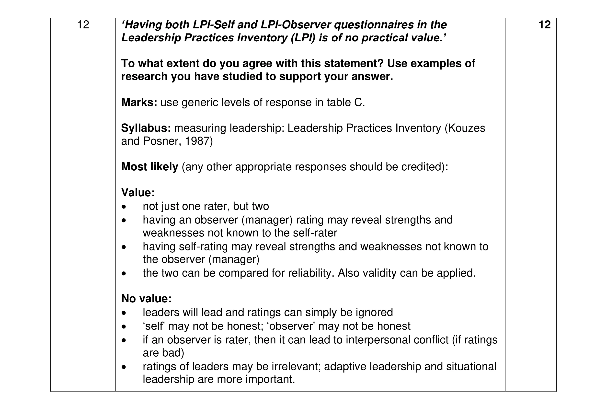 Mark scheme for question 18