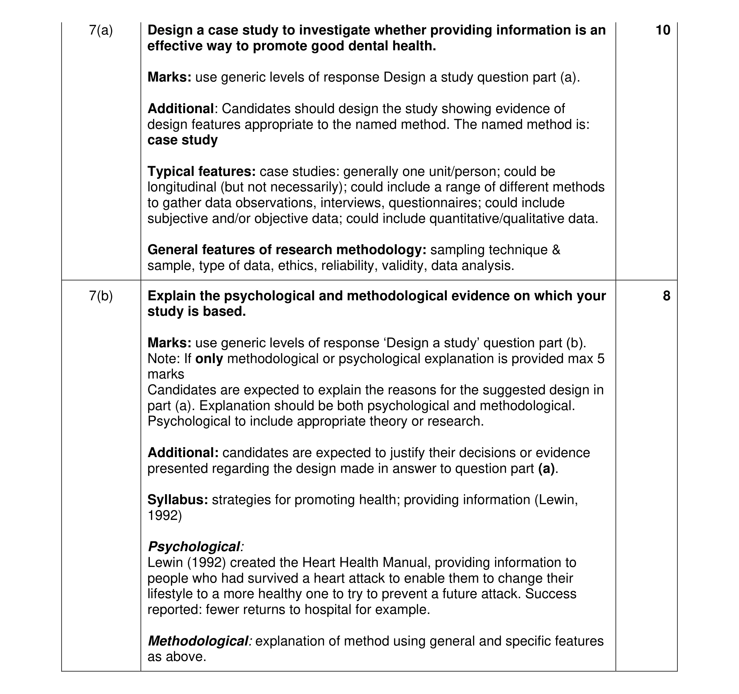 Mark scheme for question 18