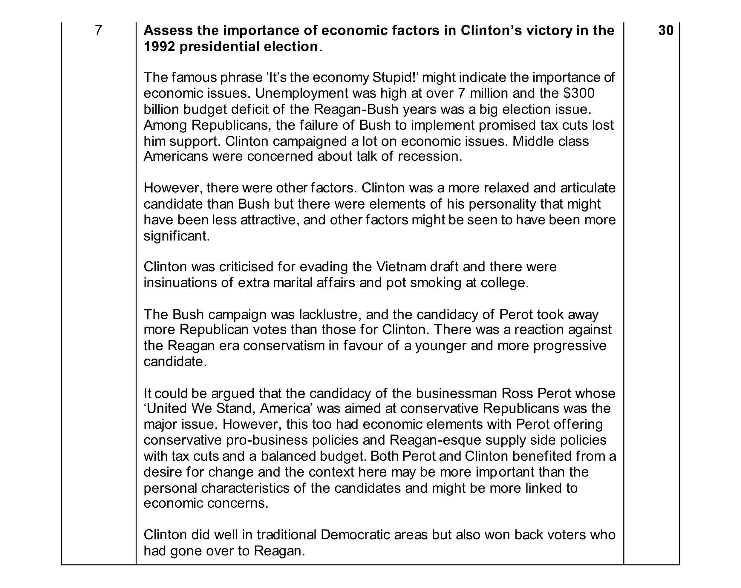 Mark scheme for question 14