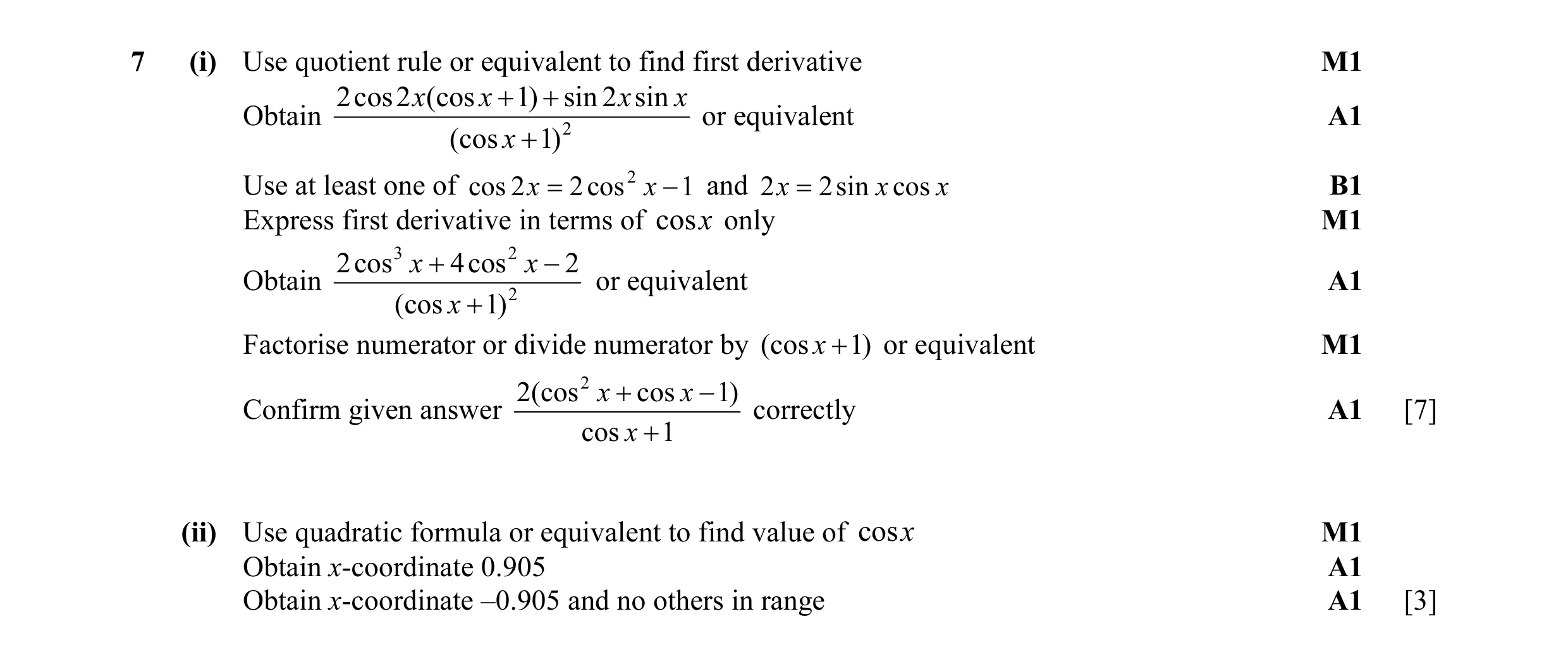 Mark scheme for question 26
