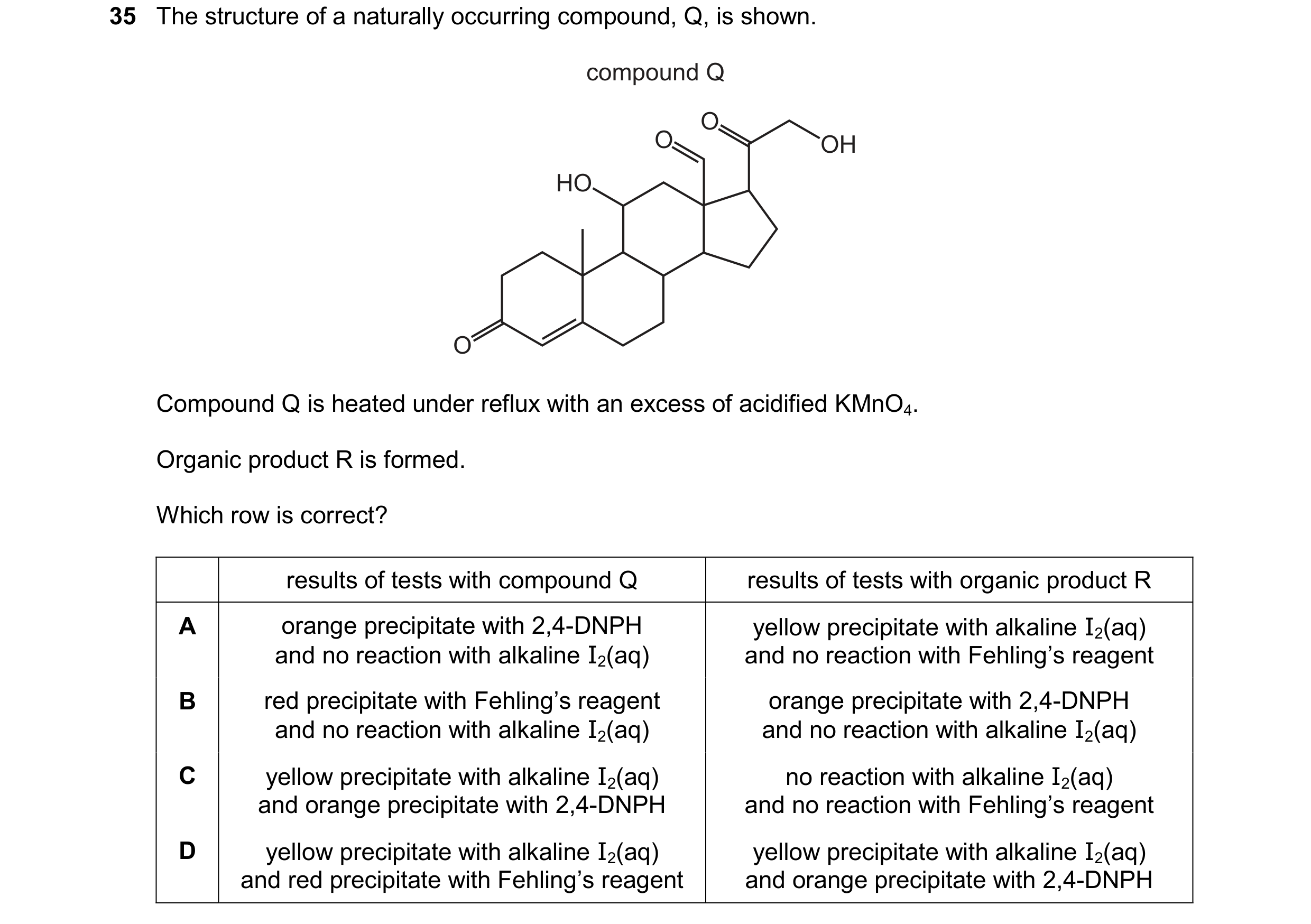 Question 379: The structure of a naturally occurring compound, Q, is shown. compound Q O O OH HO O Compound Q is heated under reflux with an excess of ac…