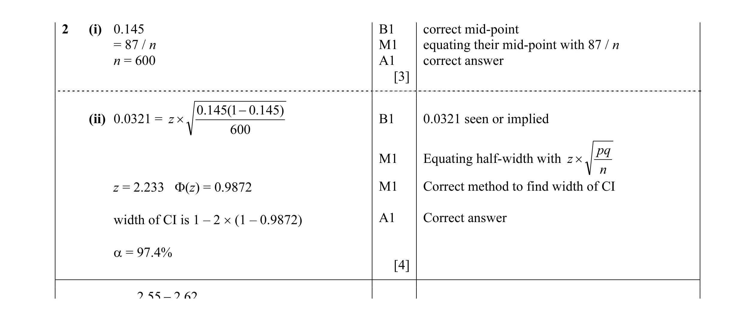 Mark scheme for question 5