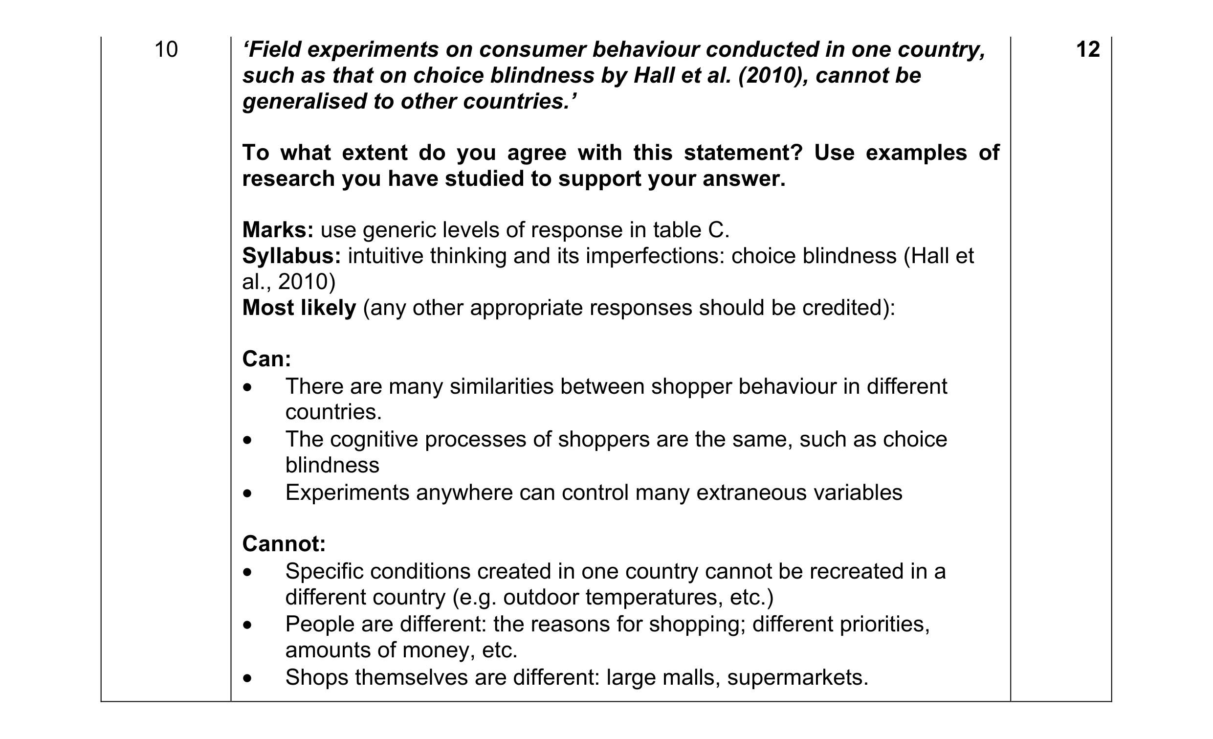 Mark scheme for question 16
