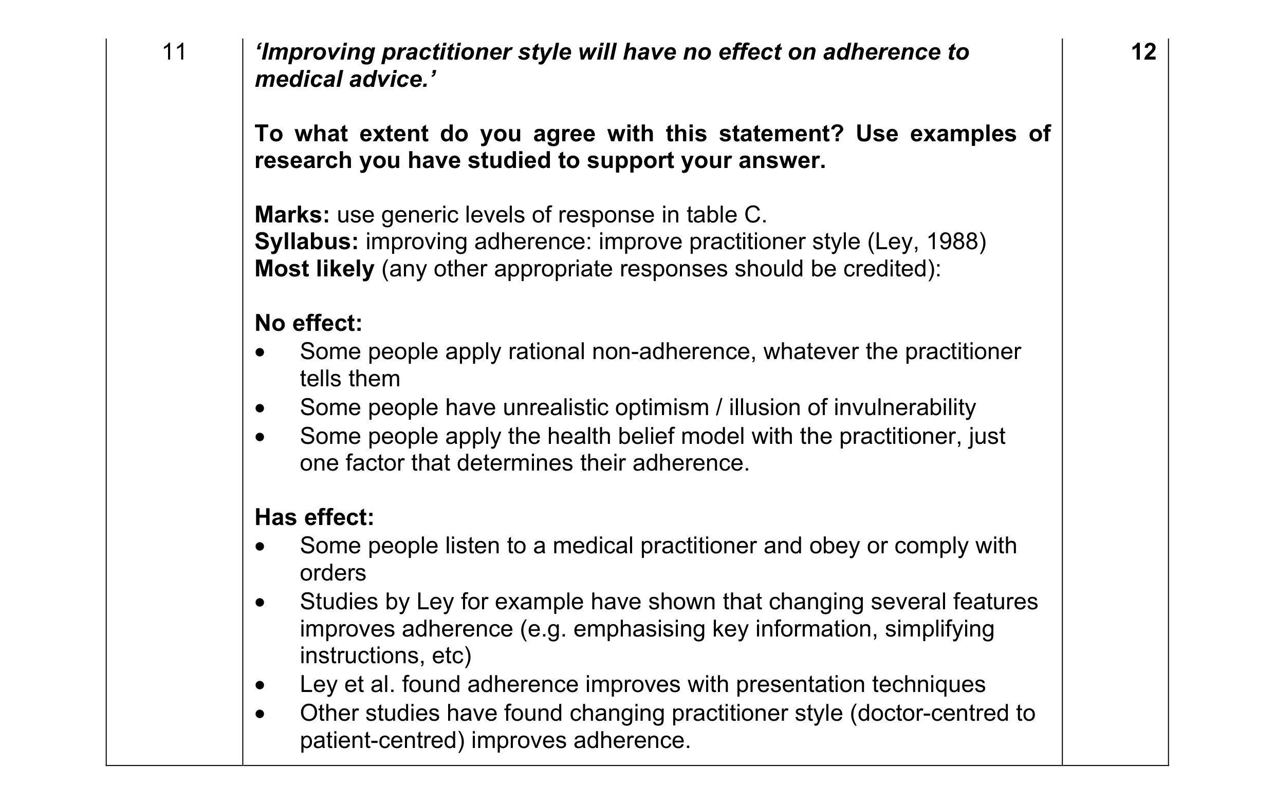 Mark scheme for question 13