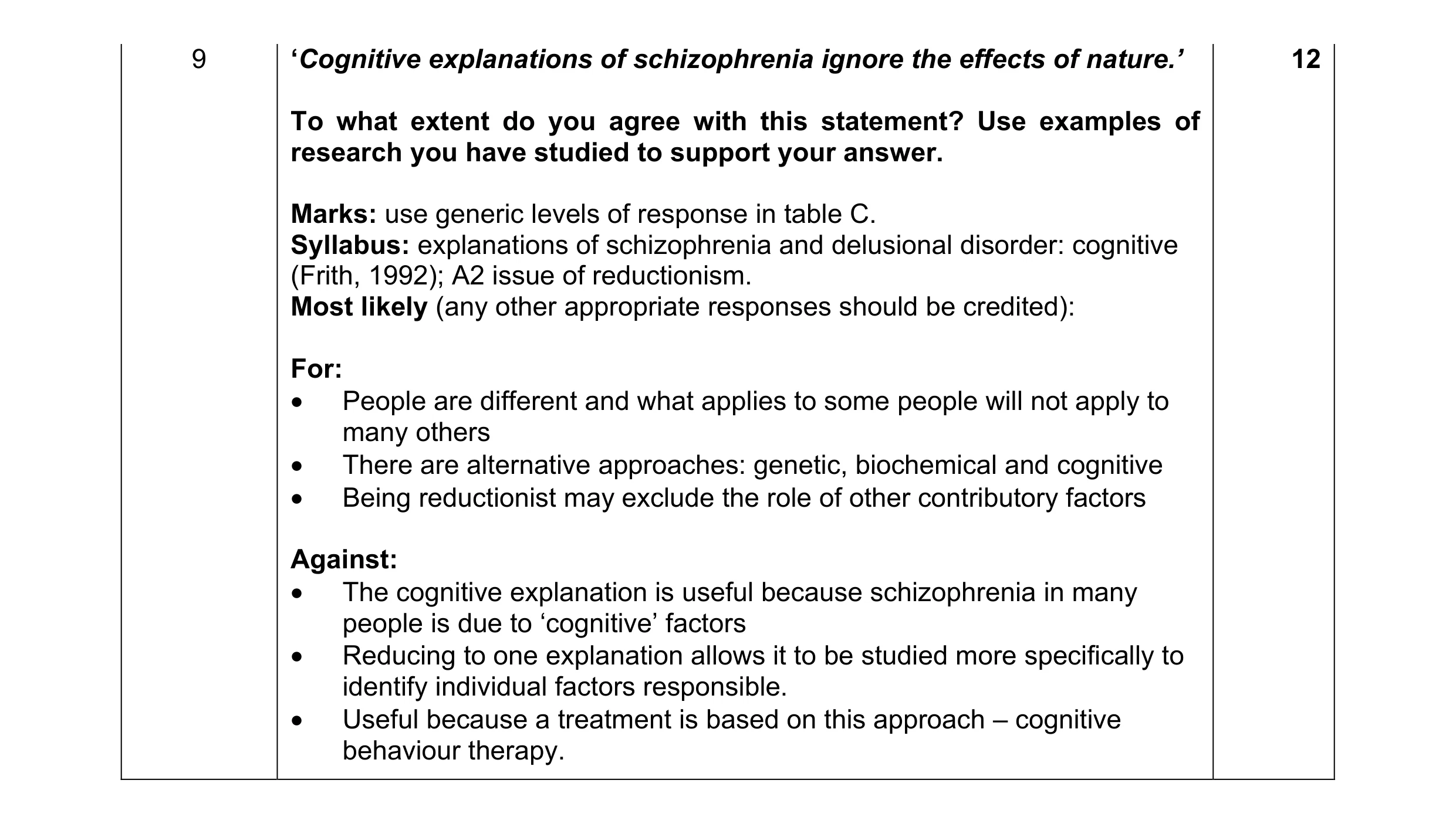 Mark scheme for question 8