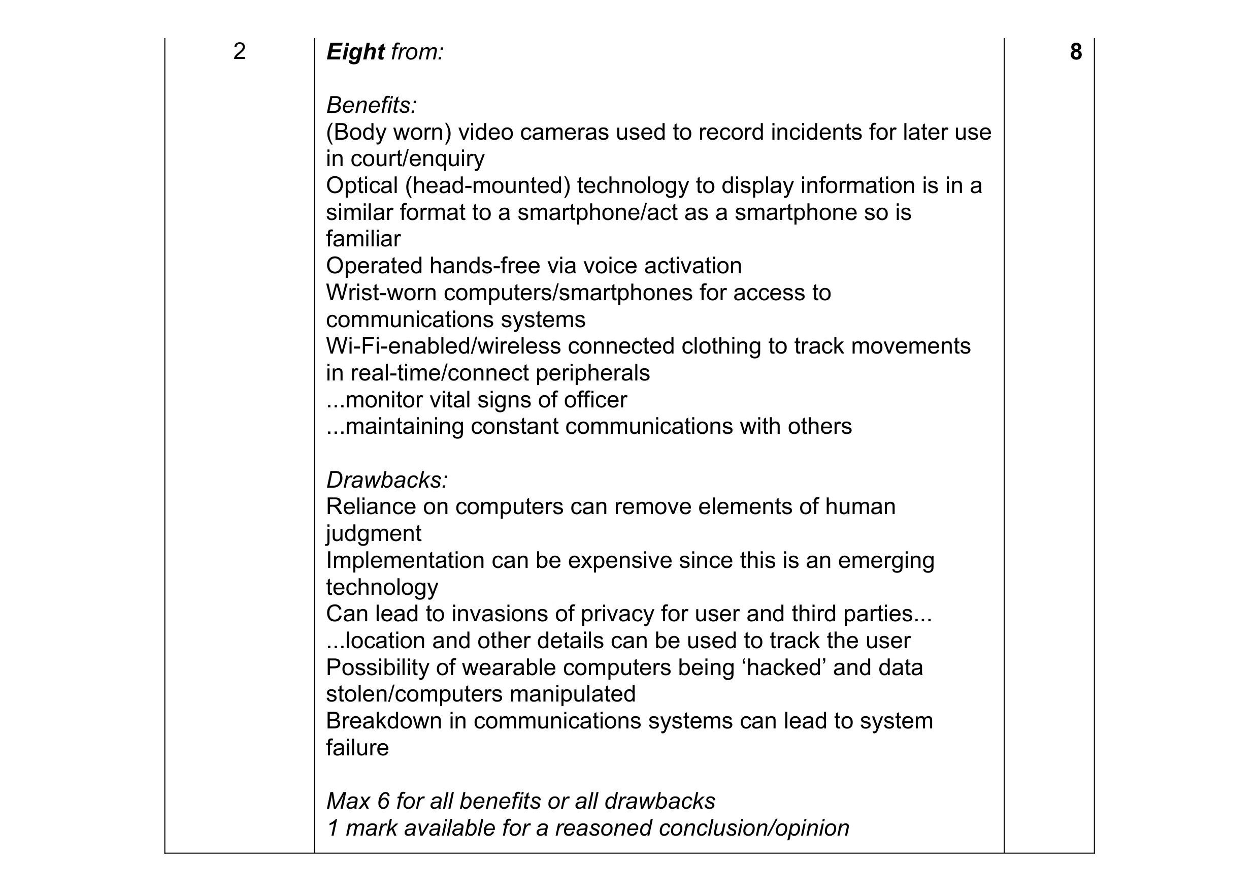 Mark scheme for question 1