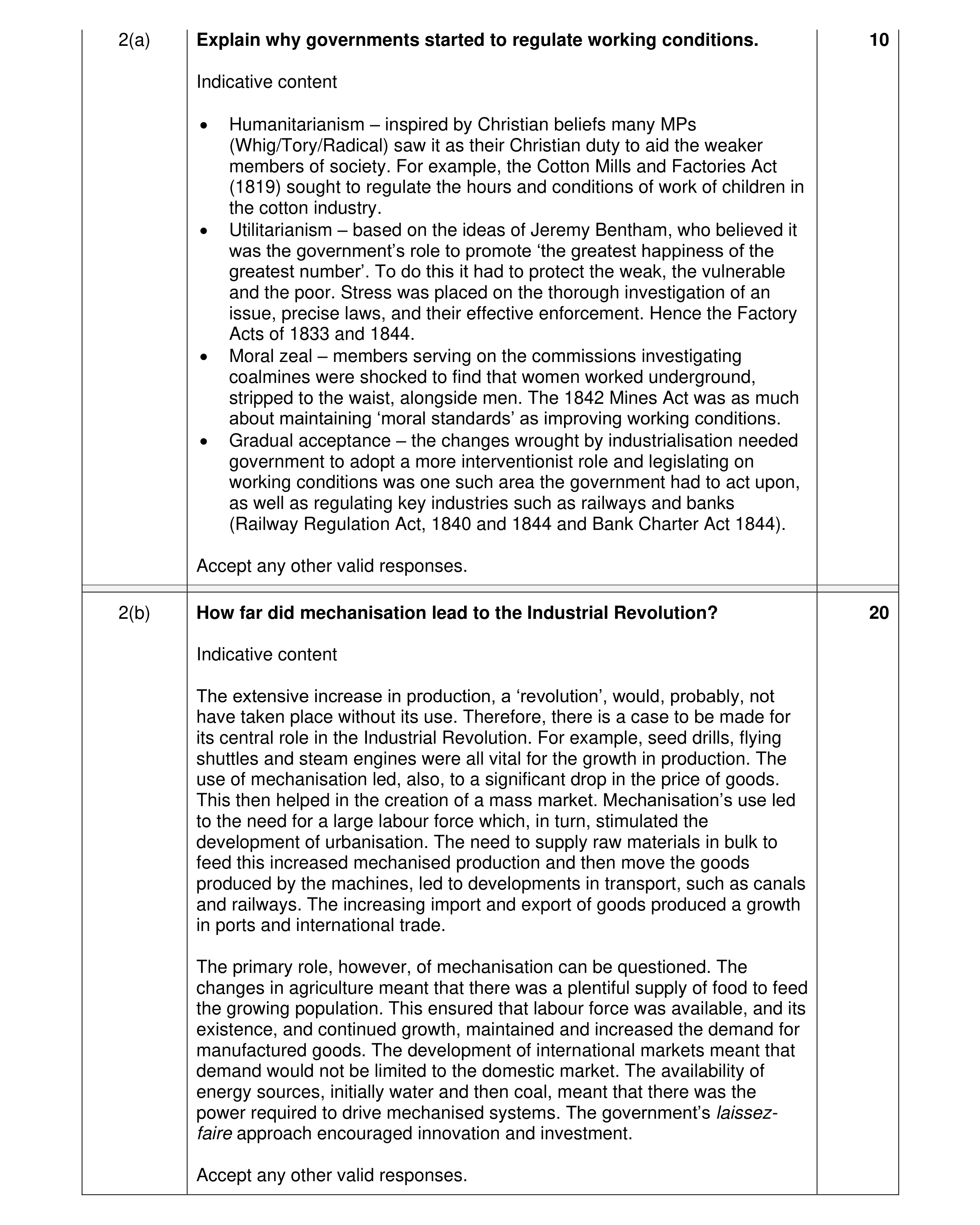 Mark scheme for question 19