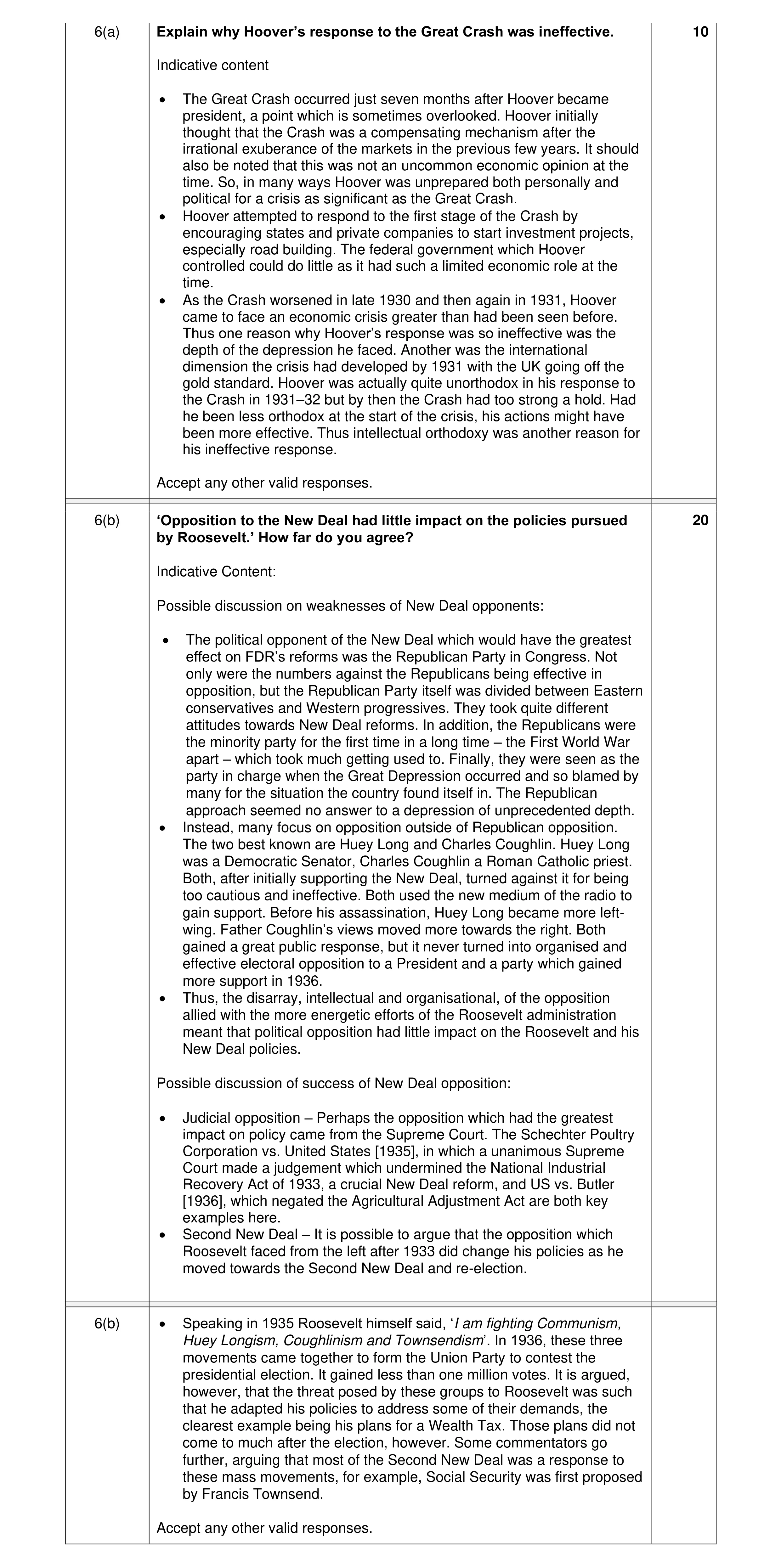 Mark scheme for question 9