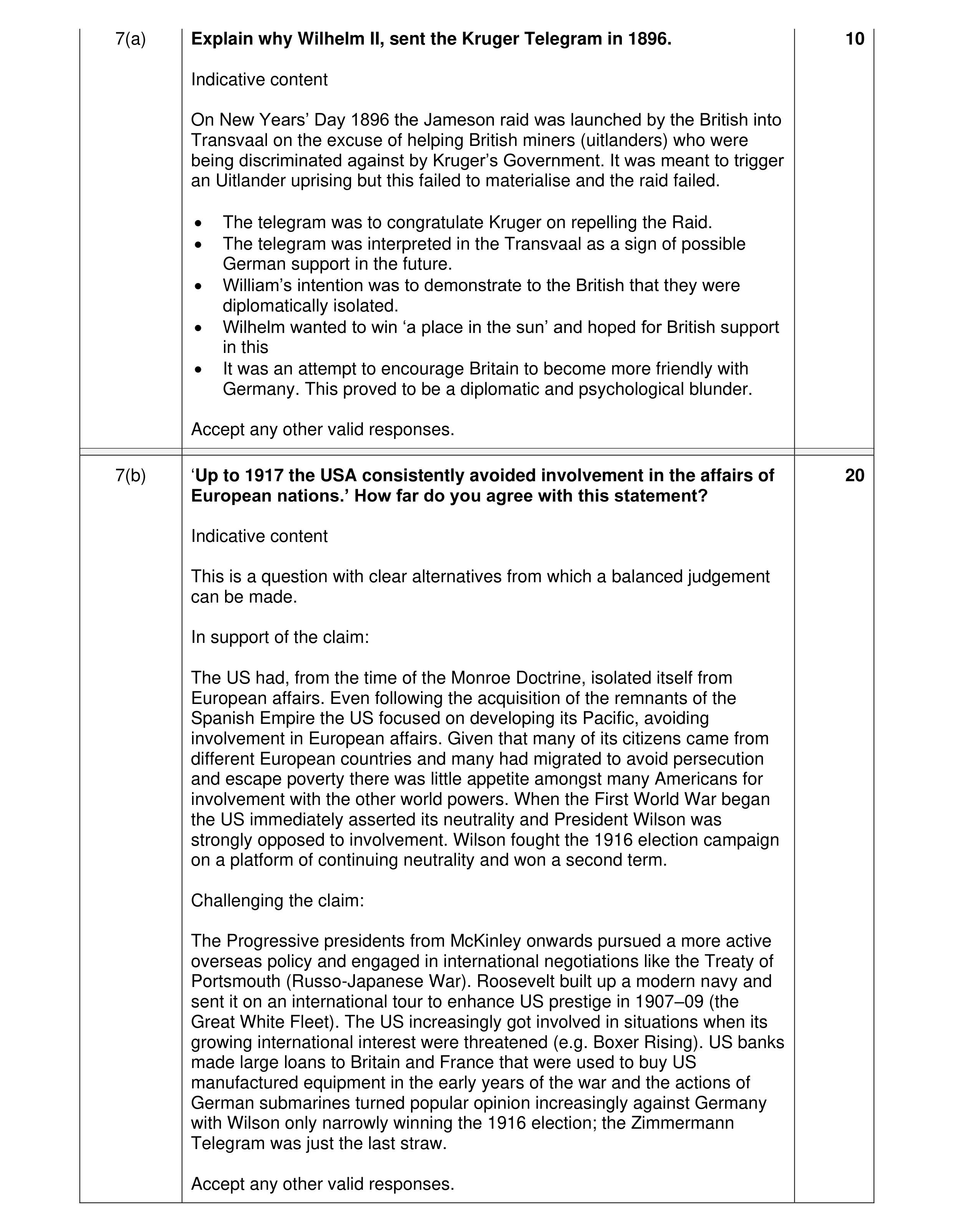 Mark scheme for question 9
