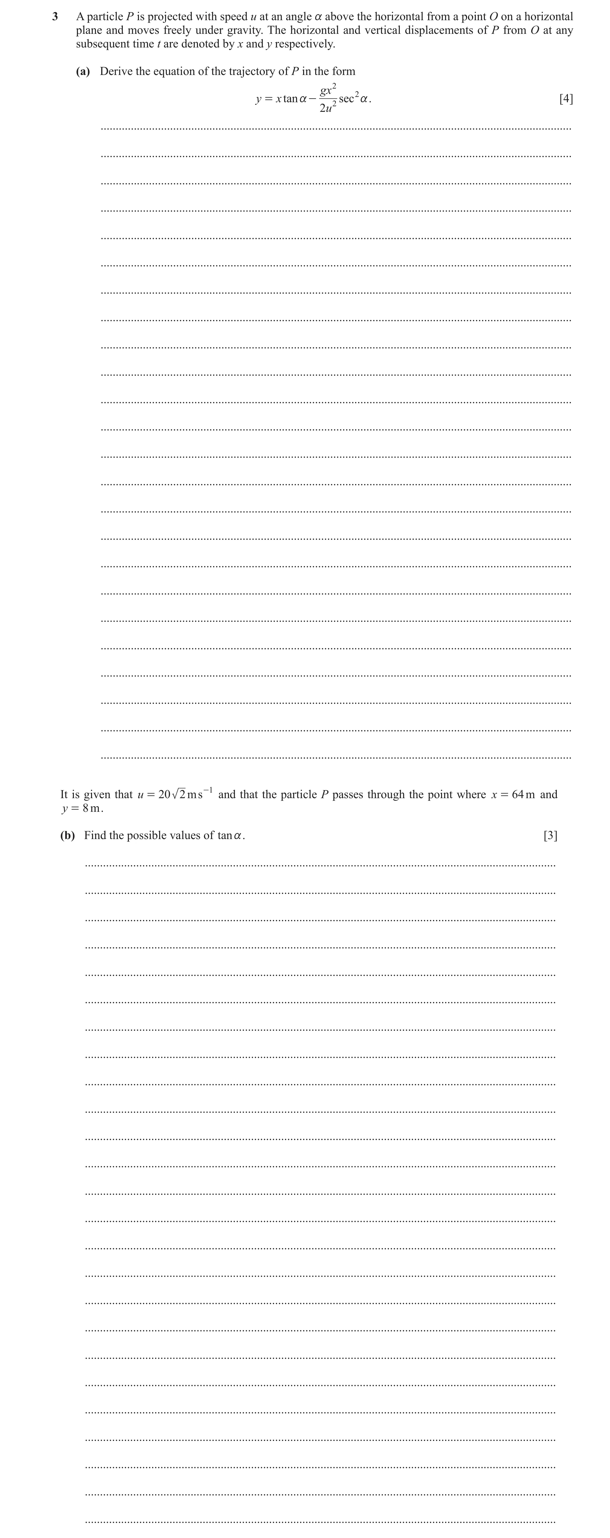 Question 40: A particle P is projected with speed u at an angle a above the horizontal from a point O on a horizontal plane and moves freely under gravi…