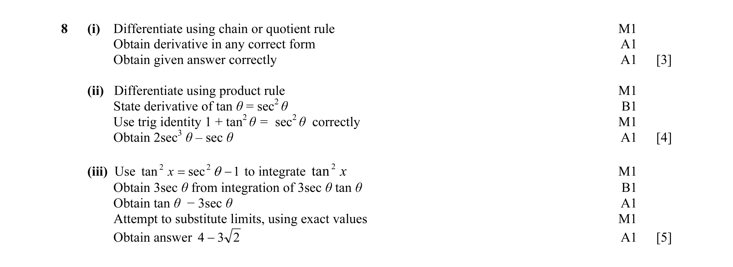Mark scheme for question 38