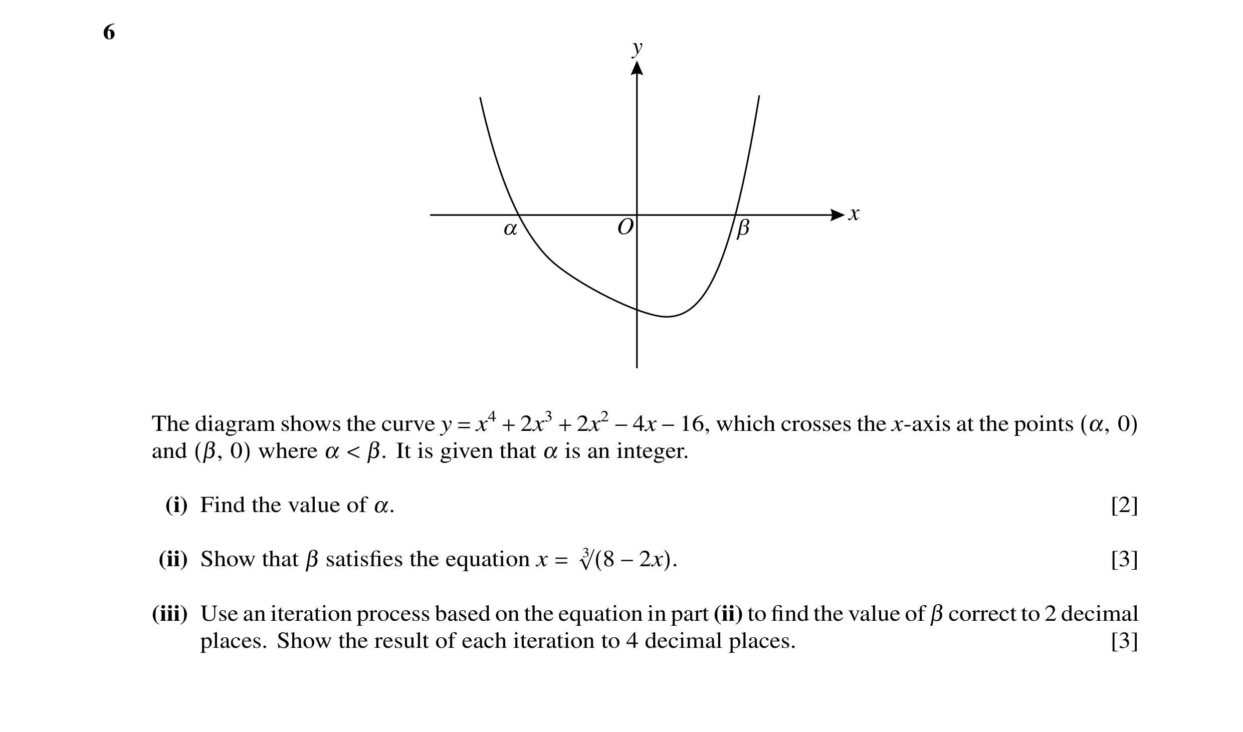 Question 18: y x a O b The diagram shows the curve y x4 2x3 2x2 which crosses the x-axis at the points = + + −4x −16, (α, 0) and where α β. It is given …