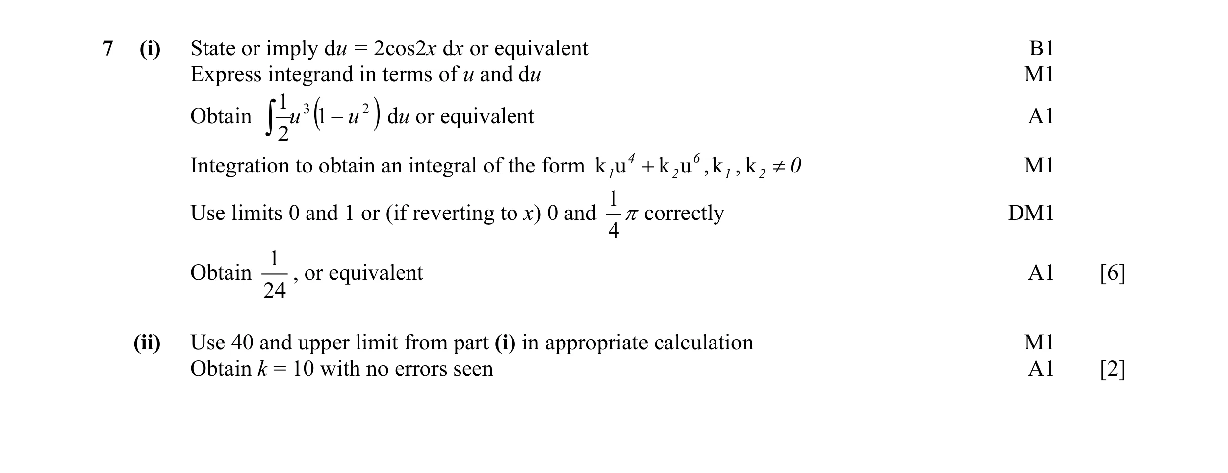 Mark scheme for question 9