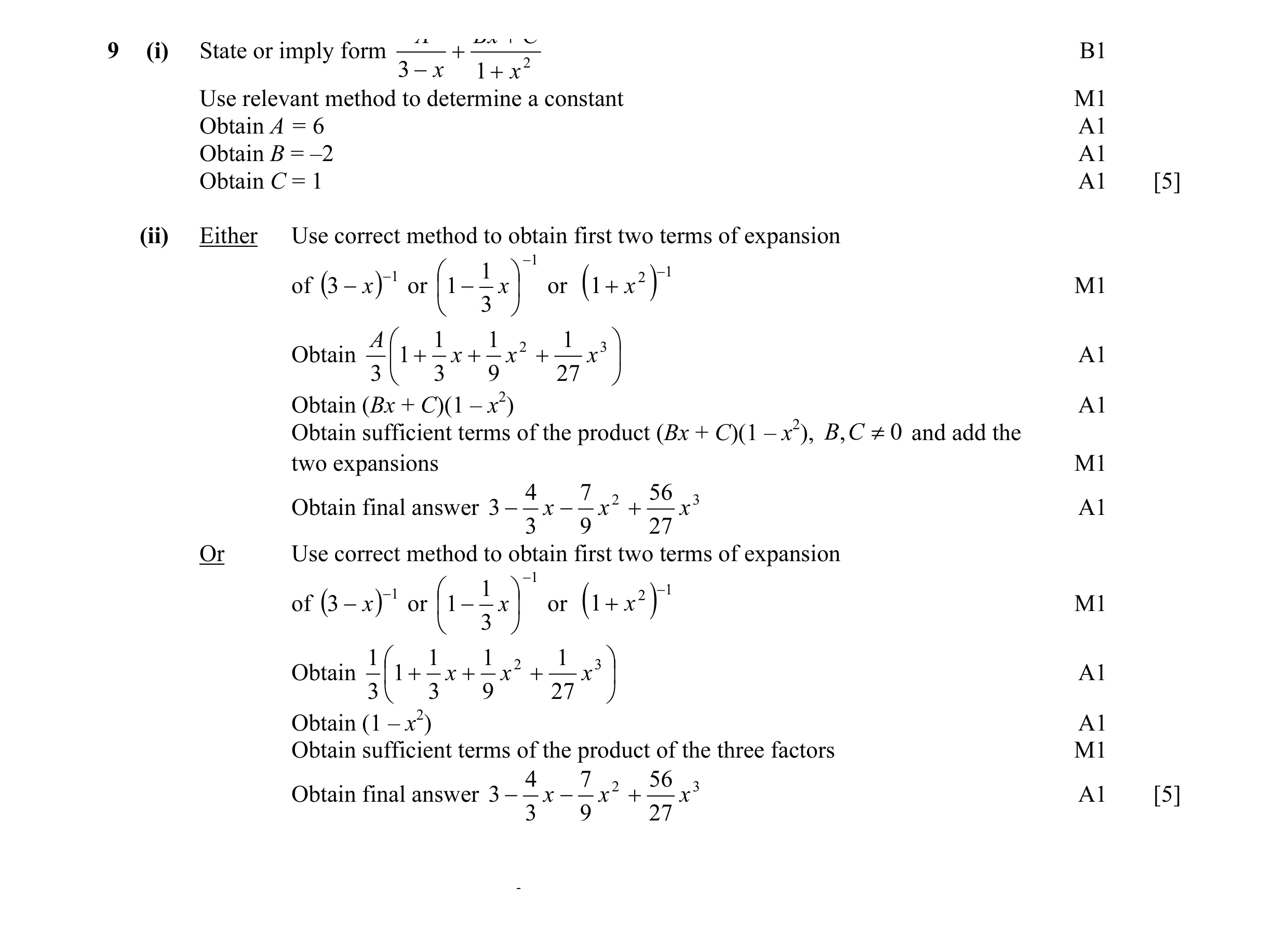 Mark scheme for question 14