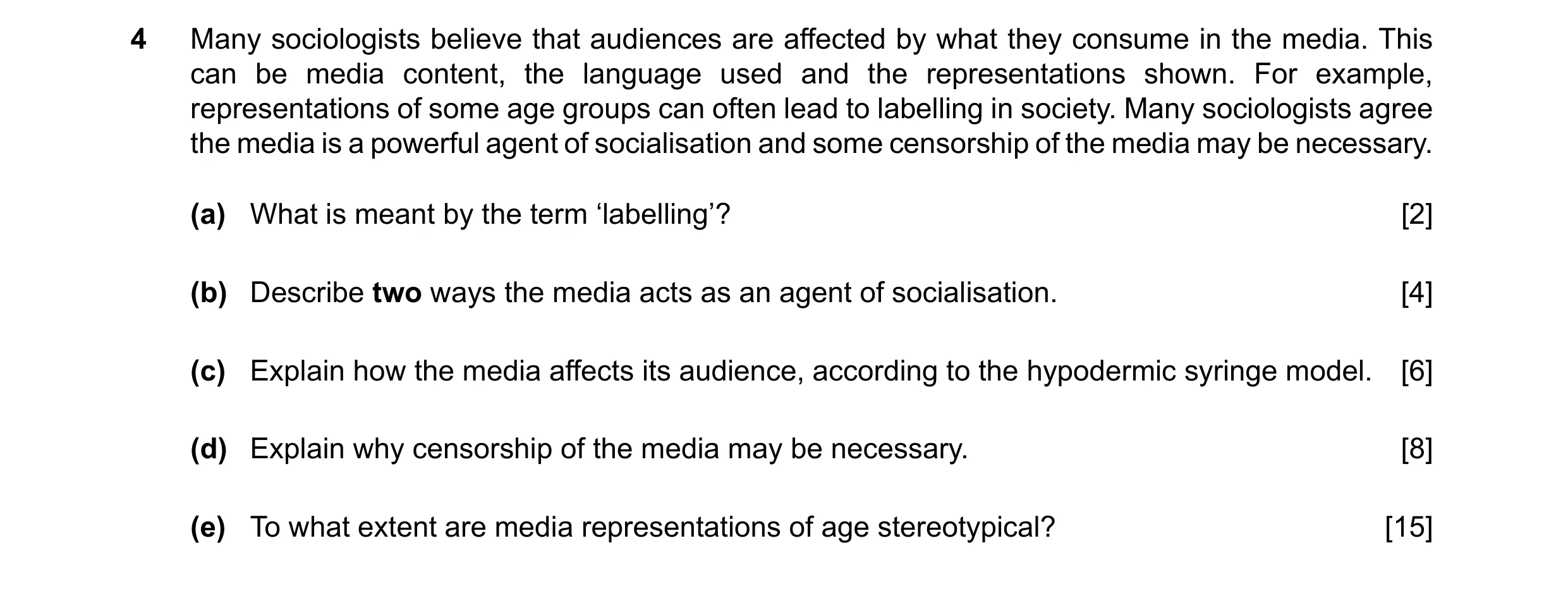 Question 71: Many sociologists believe that audiences are affected by what they consume in the media. This can be media content, the language used and t…