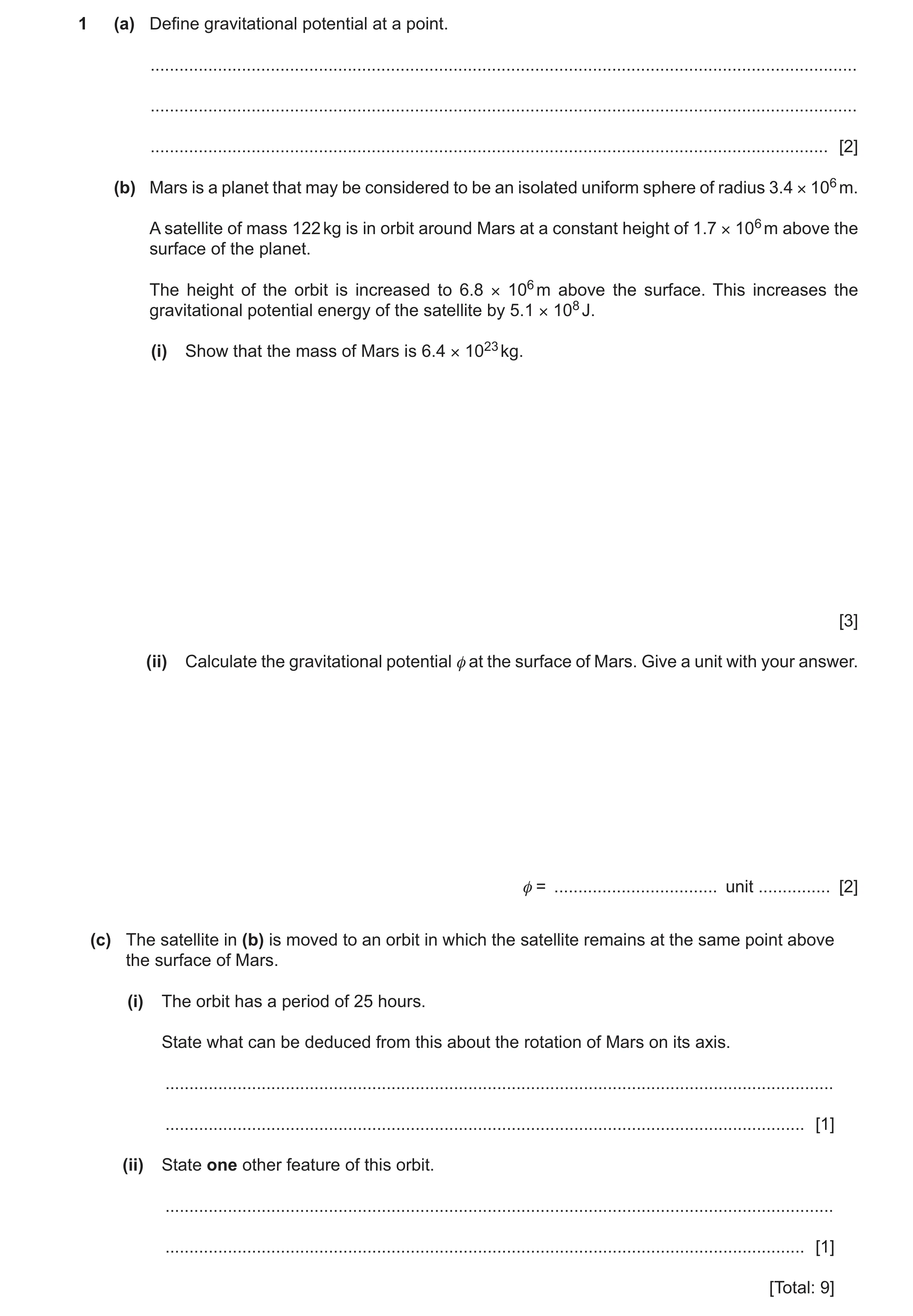 Question 20: (a) Define gravitational potential at a point. ............................................................................................…