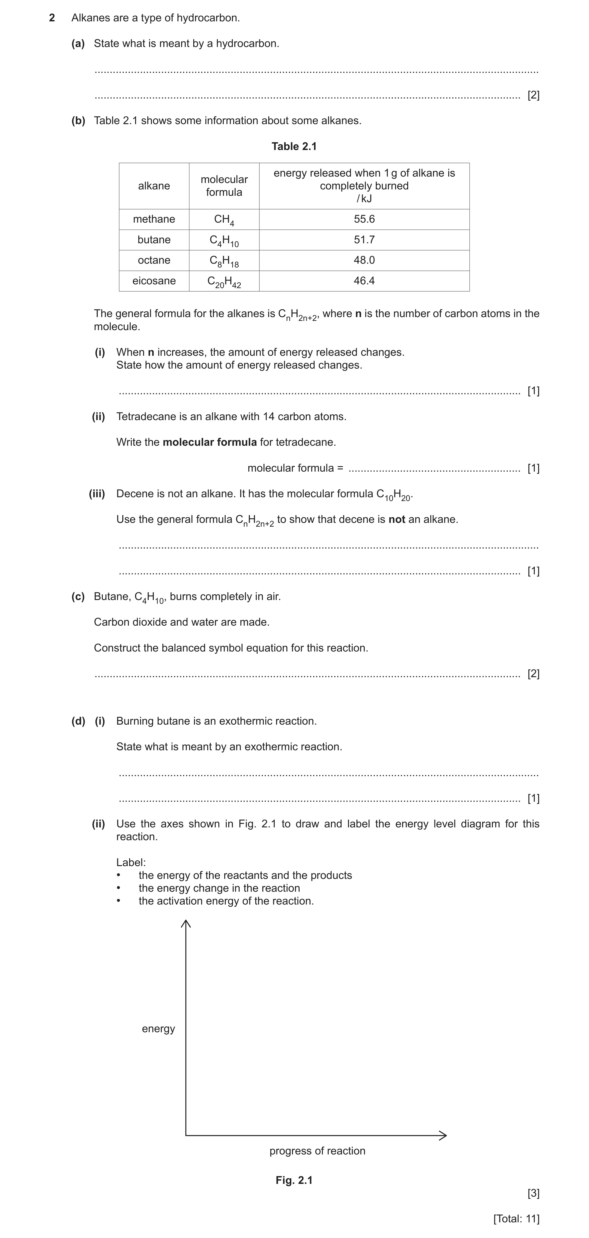 Question 6: Alkanes are a type of hydrocarbon. (a) State what is meant by a hydrocarbon. ..............................................................…